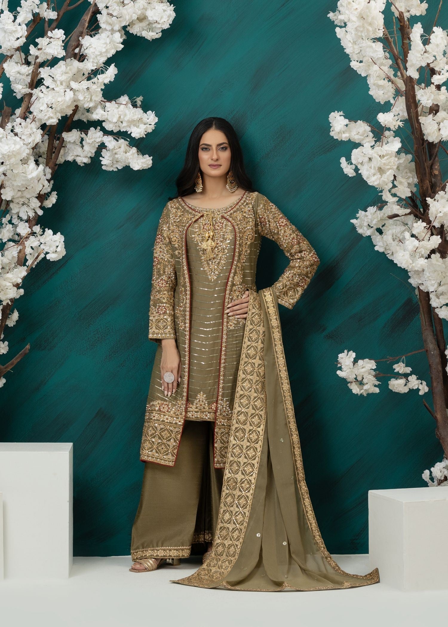 Al Burhan Apparel Maahi Olive Green Women 3pcs