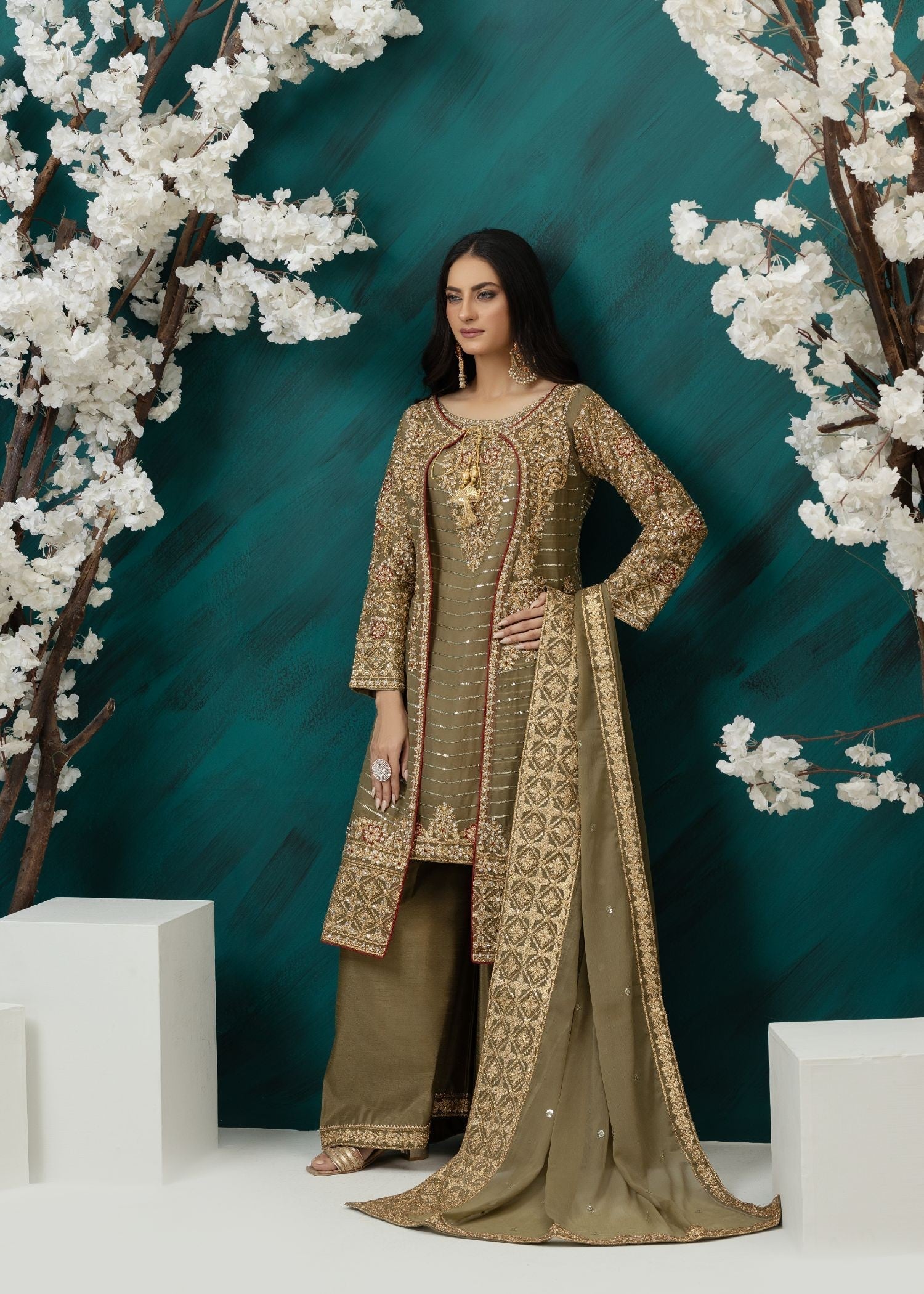 Al Burhan Apparel Maahi Olive Green Women 3pcs