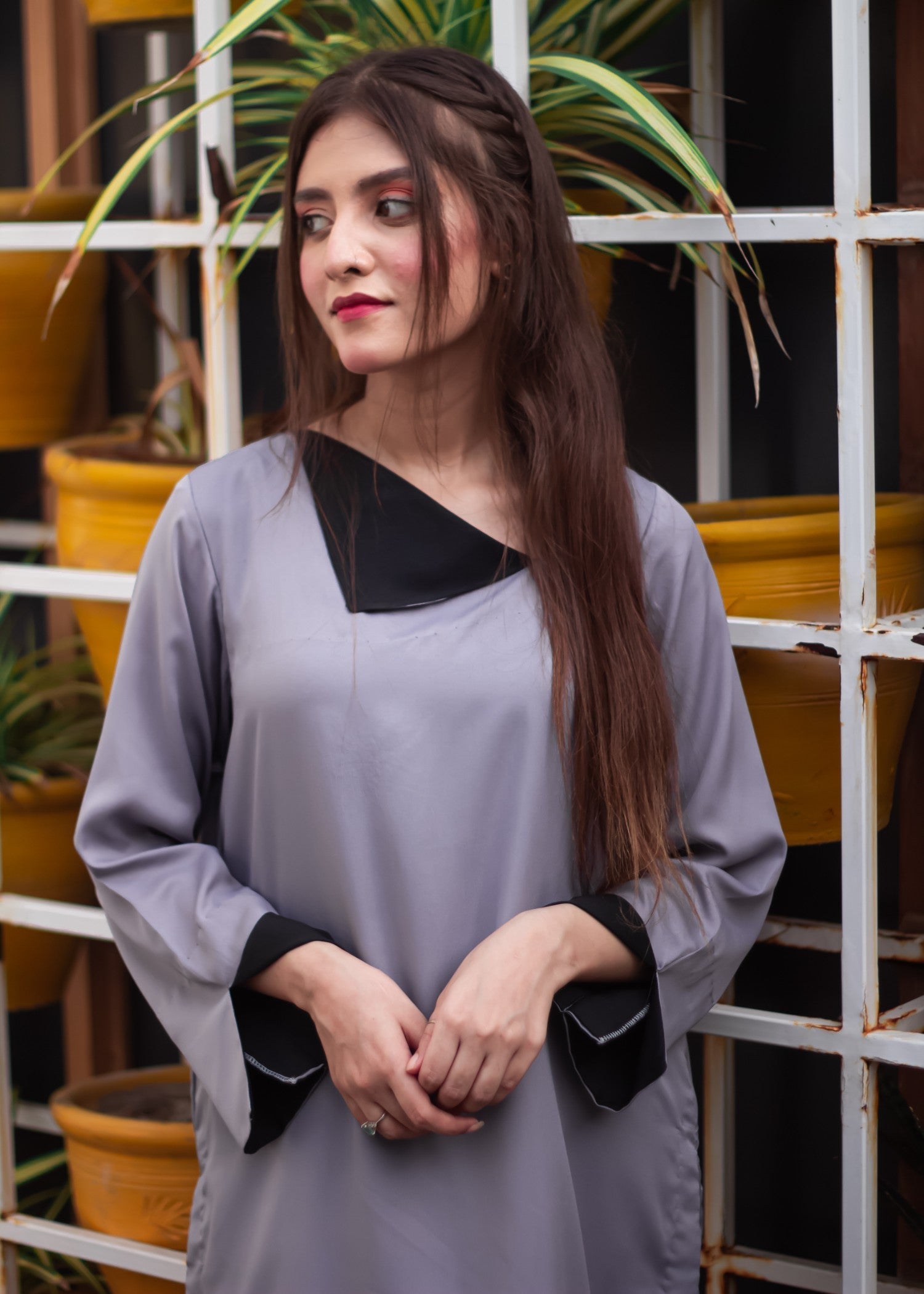 Zauk Lava Gray Two Piece Dress Women 2pcs