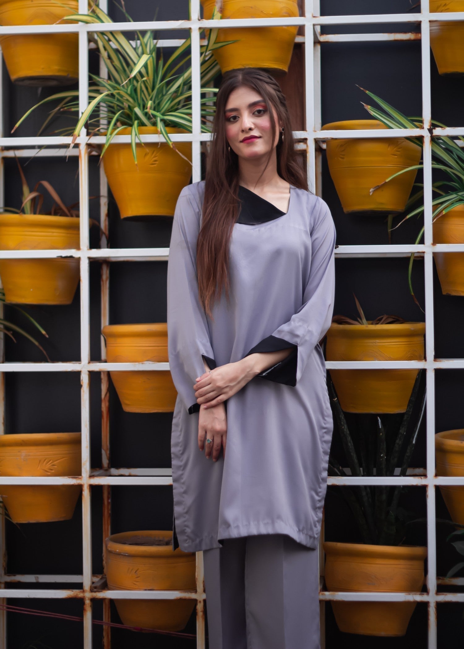 Zauk Lava Gray Two Piece Dress Women 2pcs