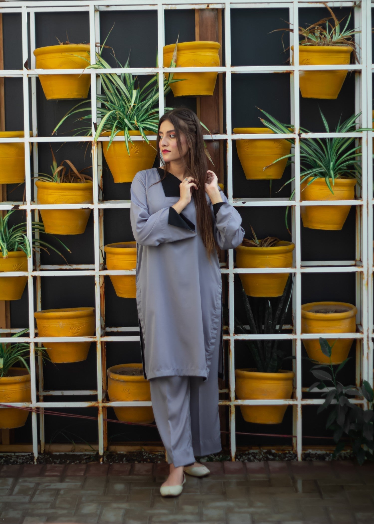 Zauk Lava Gray Two Piece Dress Women 2pcs