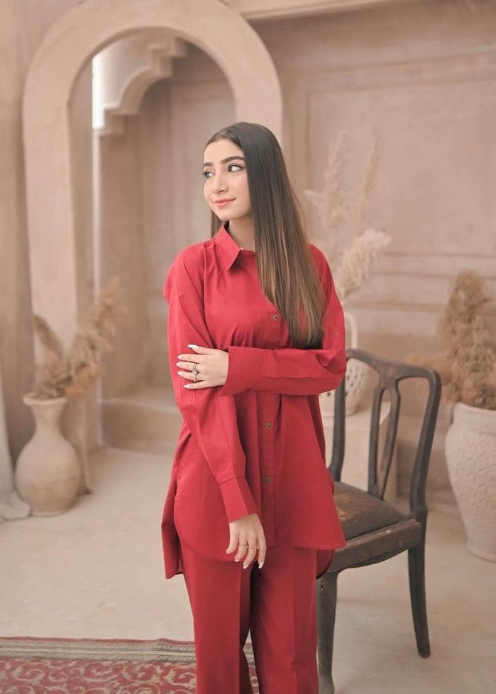 Zauk Reddish Maroon Two Piece Dress Women 2pcs