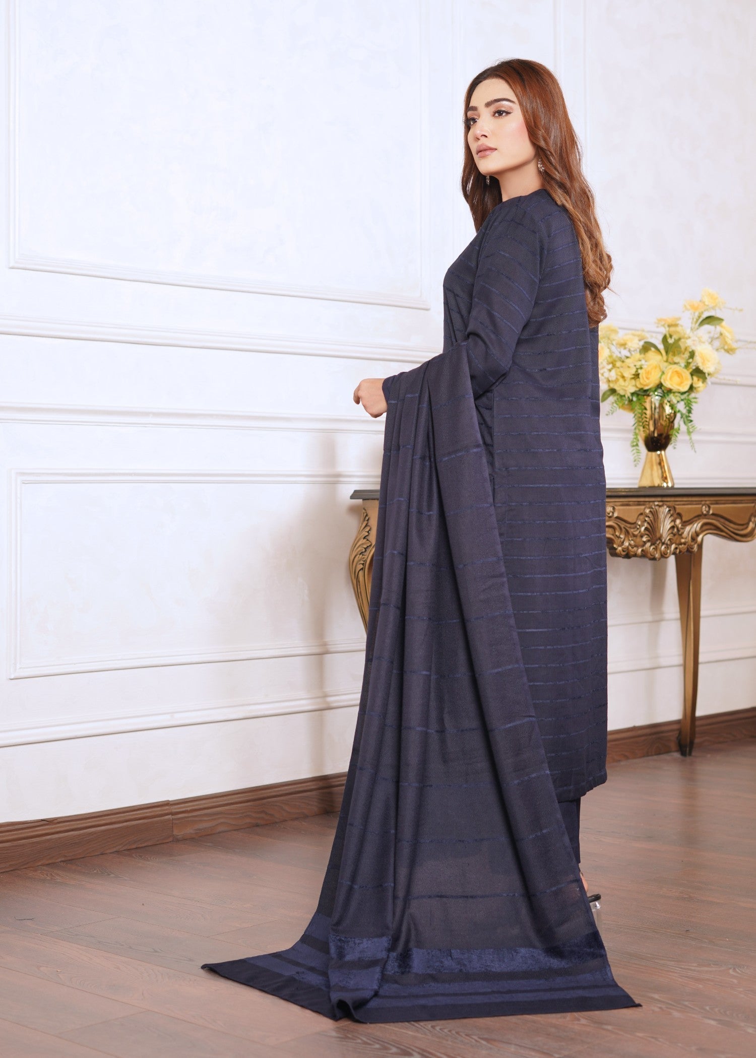 Yolo Pret Alpine Velvet Shirt with Velvet Border Shawl and Plain Trouser W24 VEL 0004 Women 3pcs