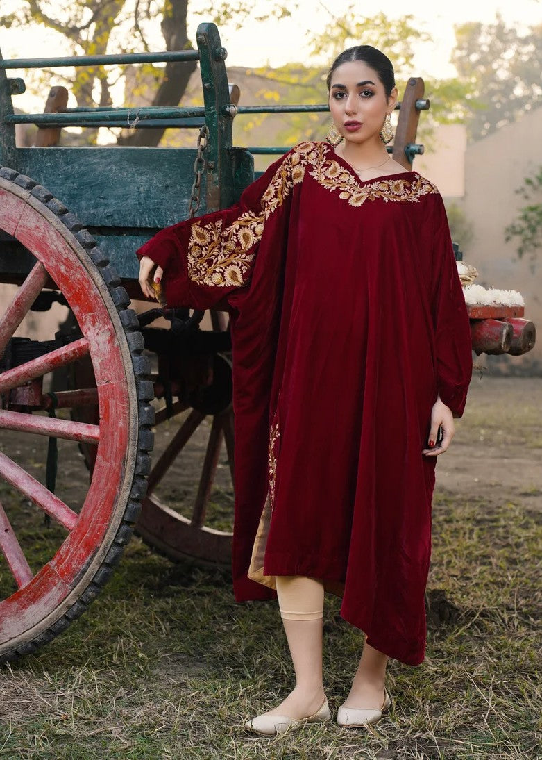 Akhrot Clothing Maroon Velvet Poncho Women 1pcs