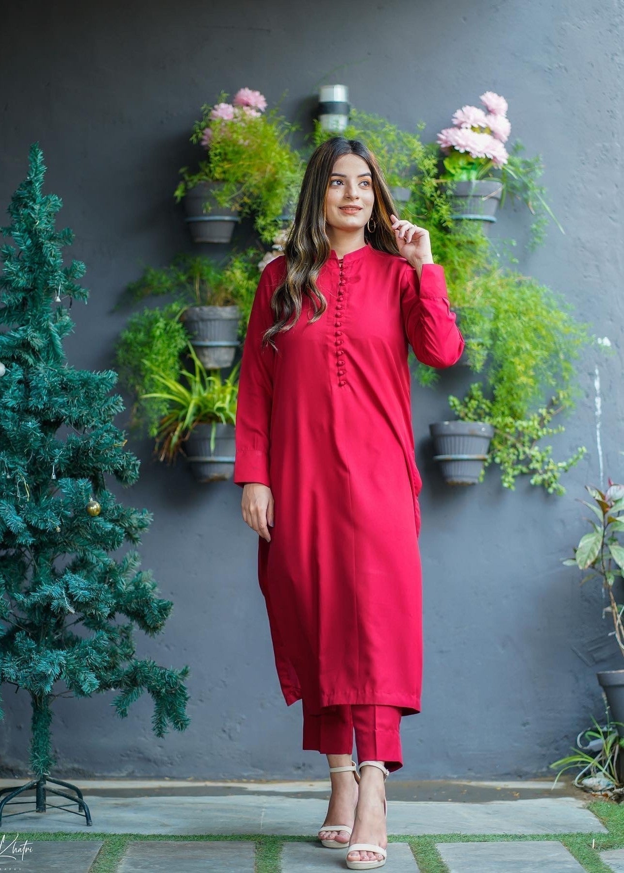 Zauk Red Two Piece Dress Women 2pcs