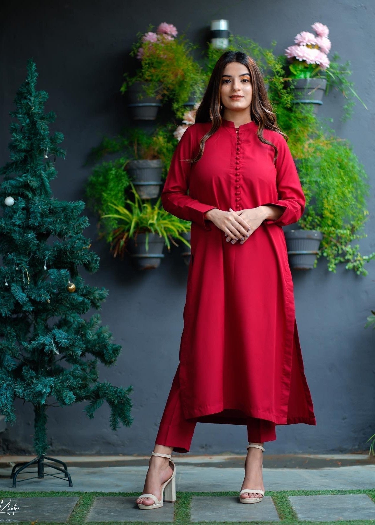 Zauk Red Two Piece Dress Women 2pcs