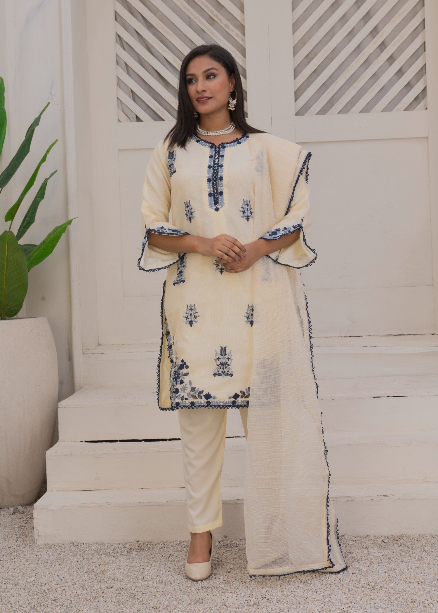 Yaaqot Official Blue Embroidery Daman Stitched Women 3pcs