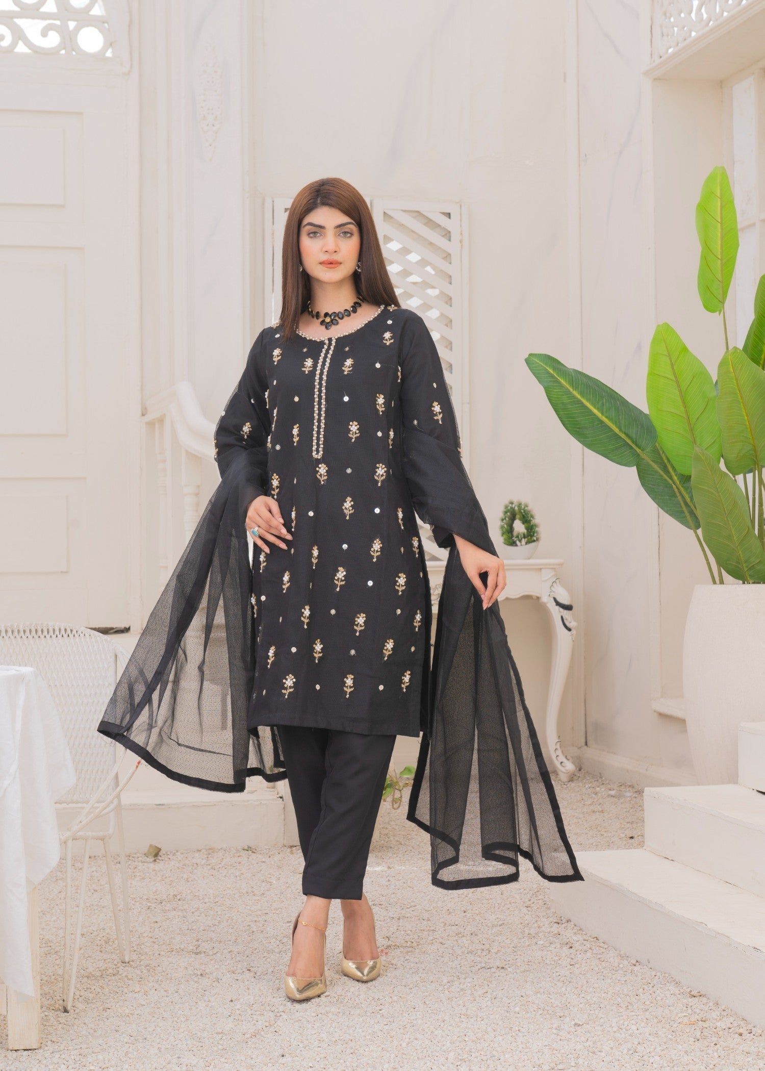 Yaaqot Official Black Handmade Neckline Stitched Women 3pcs