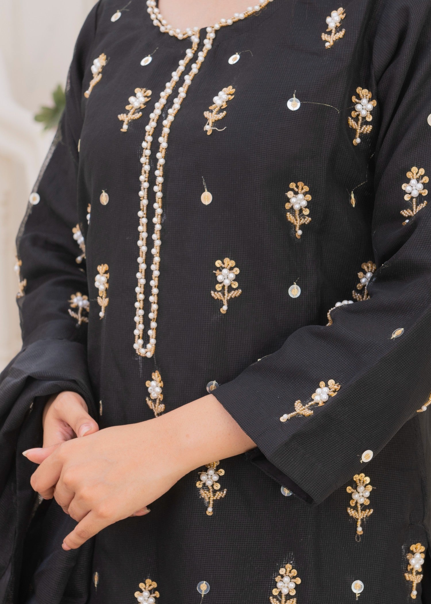 Yaaqot Official Black Handmade Neckline Stitched Women 3pcs