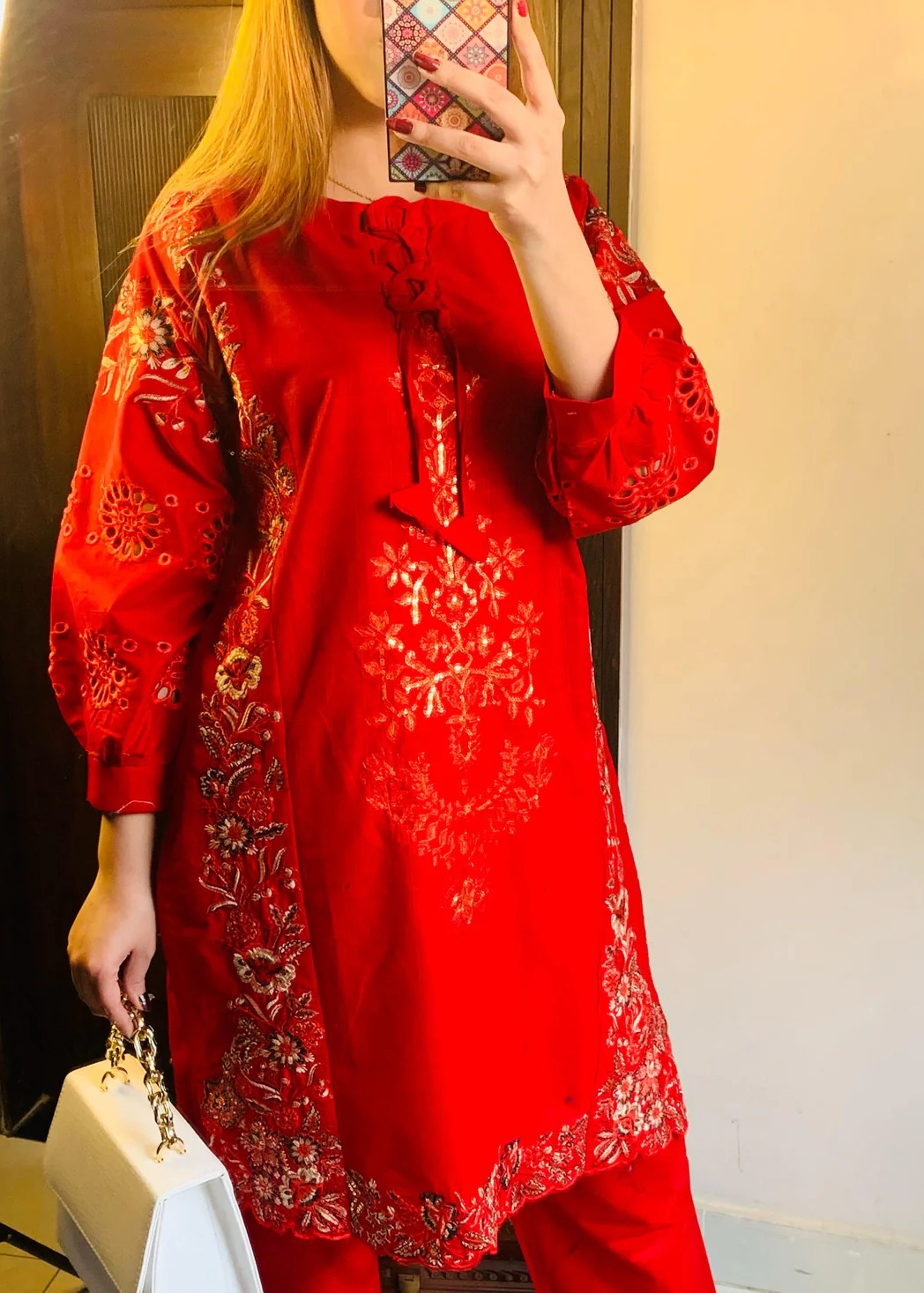 Yaaqot Official Red Cutwork Embroidery Jaycard Women 2pcs