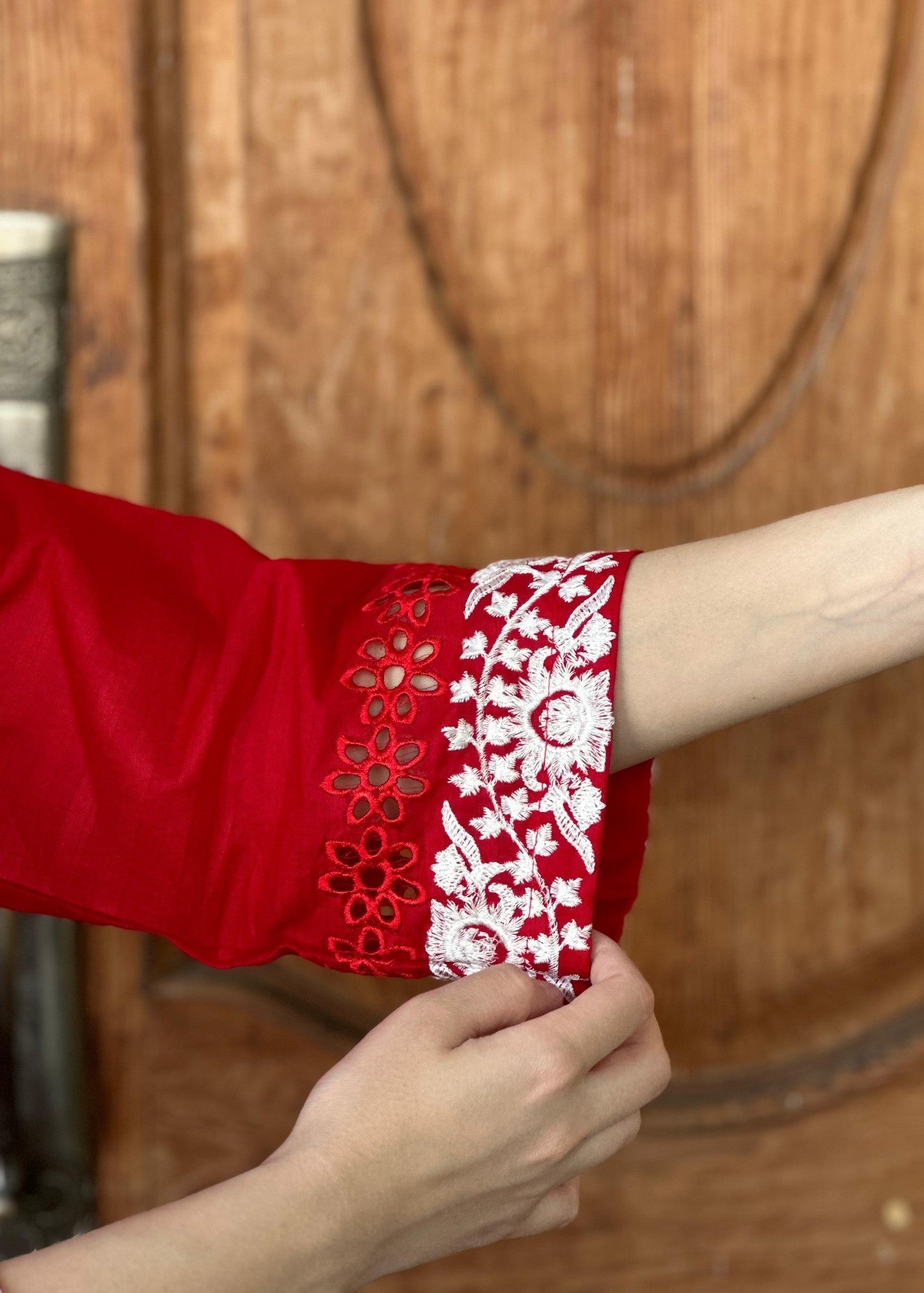 Yaaqot Official Red Cutwork Stitched 2p Women 2pcs