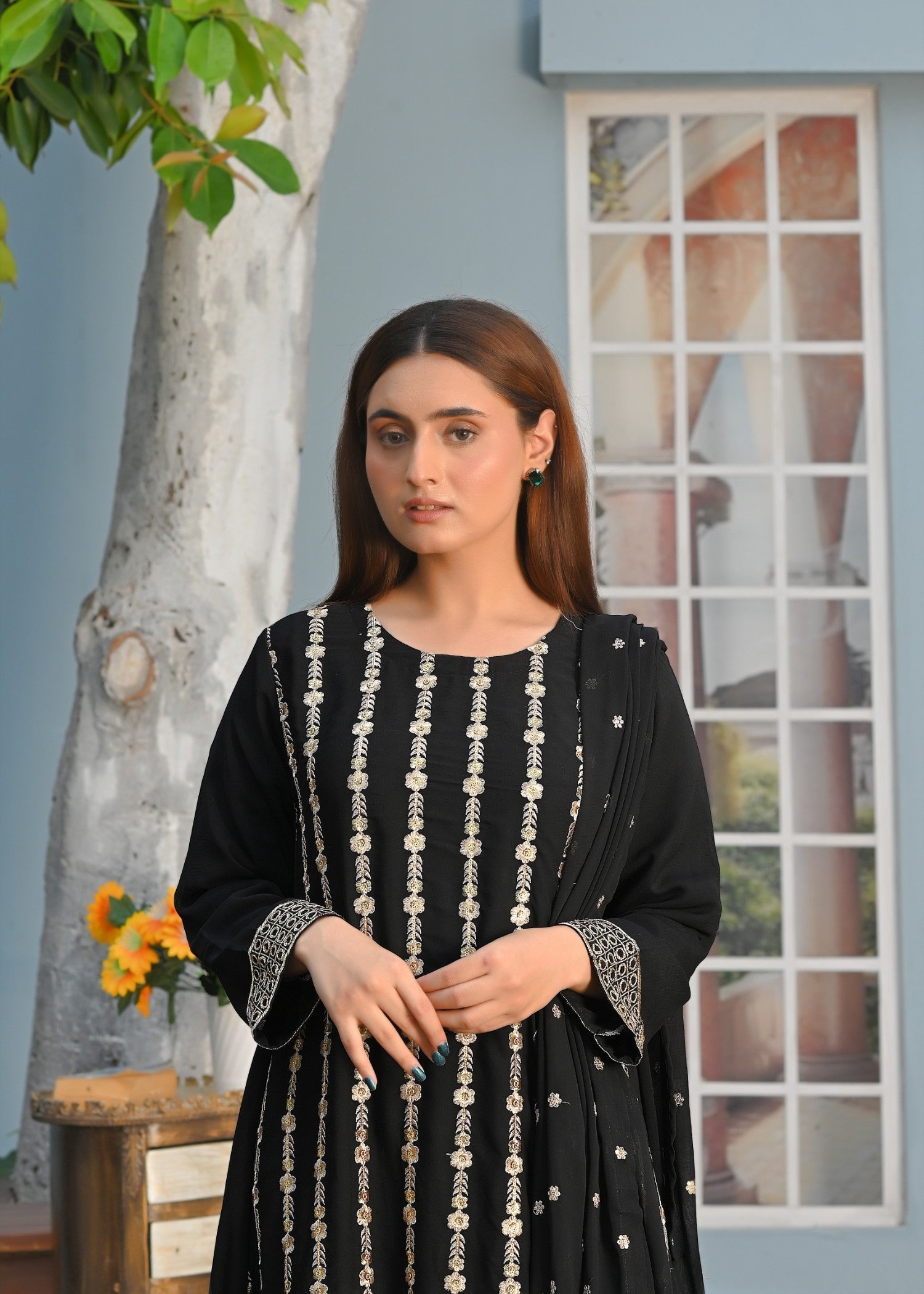 Yaaqot Official Black Embroidery Long Frock Stitched Women 3pcs