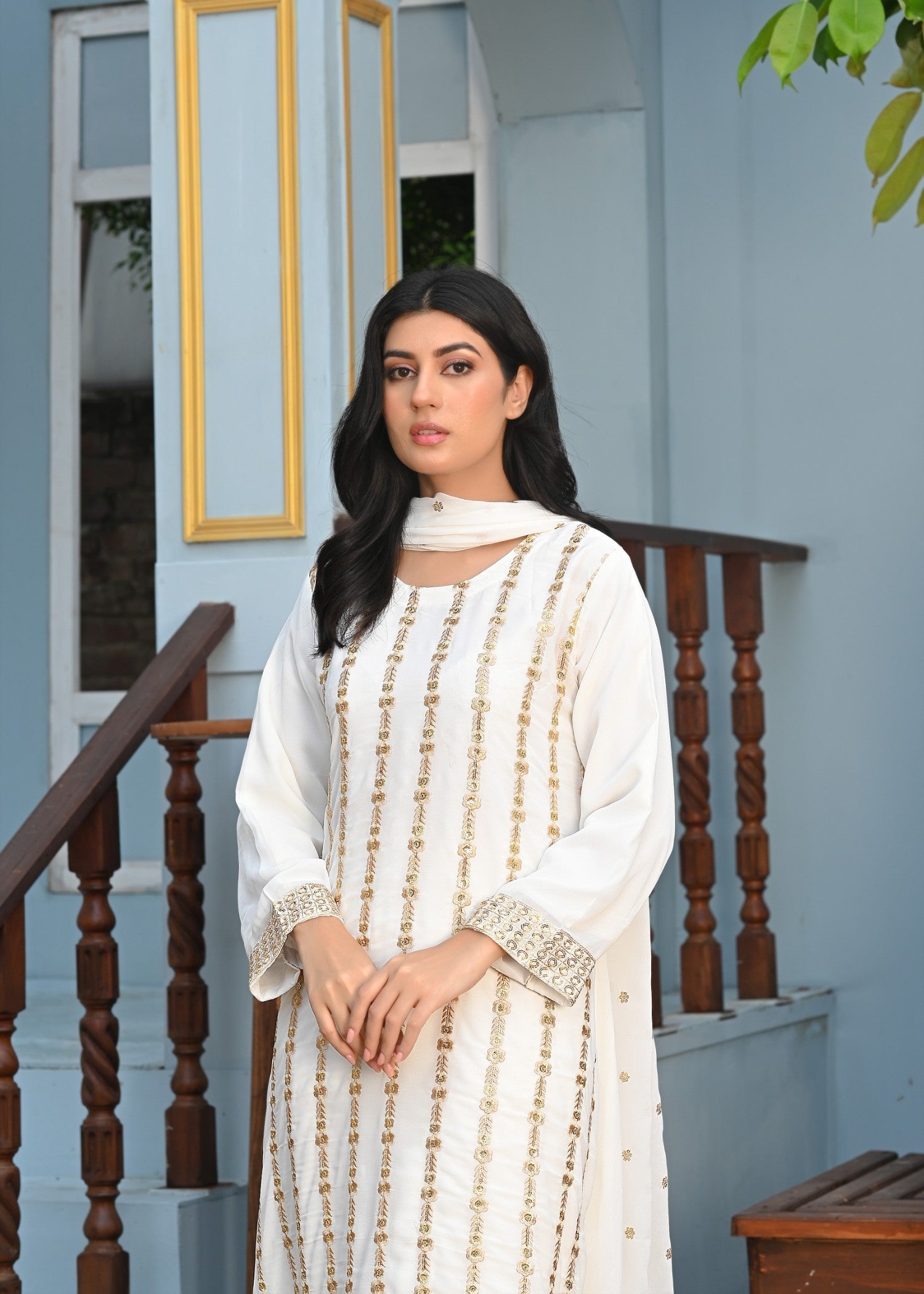 Yaaqot Official OffWhite Embroidery Long Frock Stitched Women 3pcs