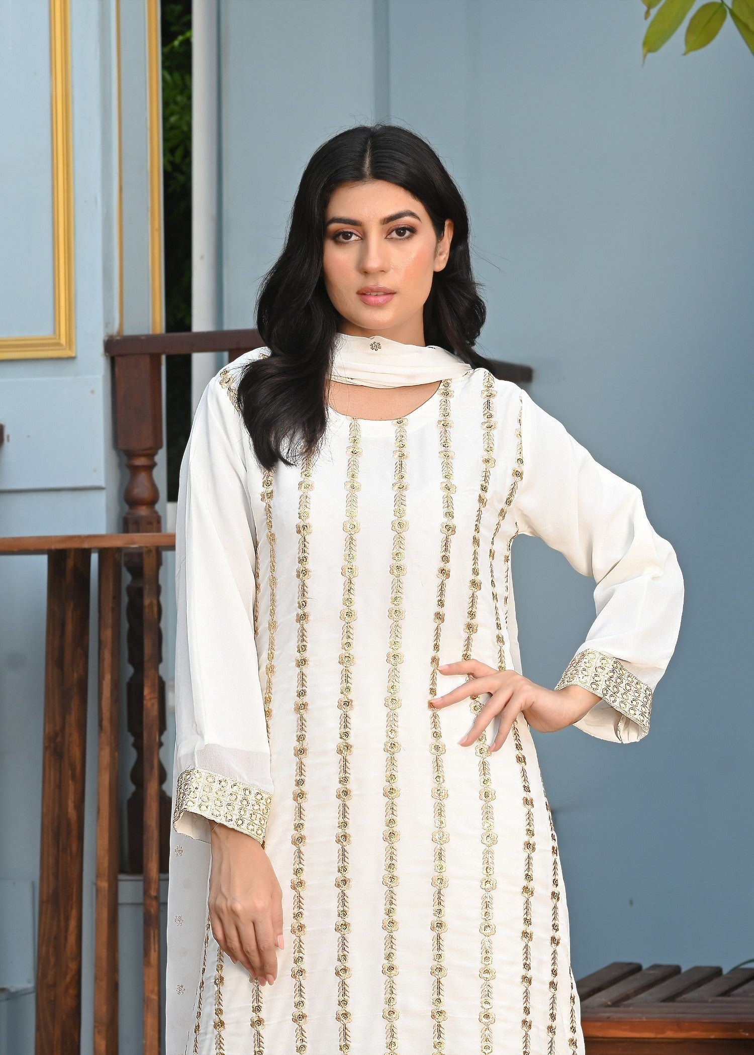 Yaaqot Official OffWhite Embroidery Long Frock Stitched Women 3pcs