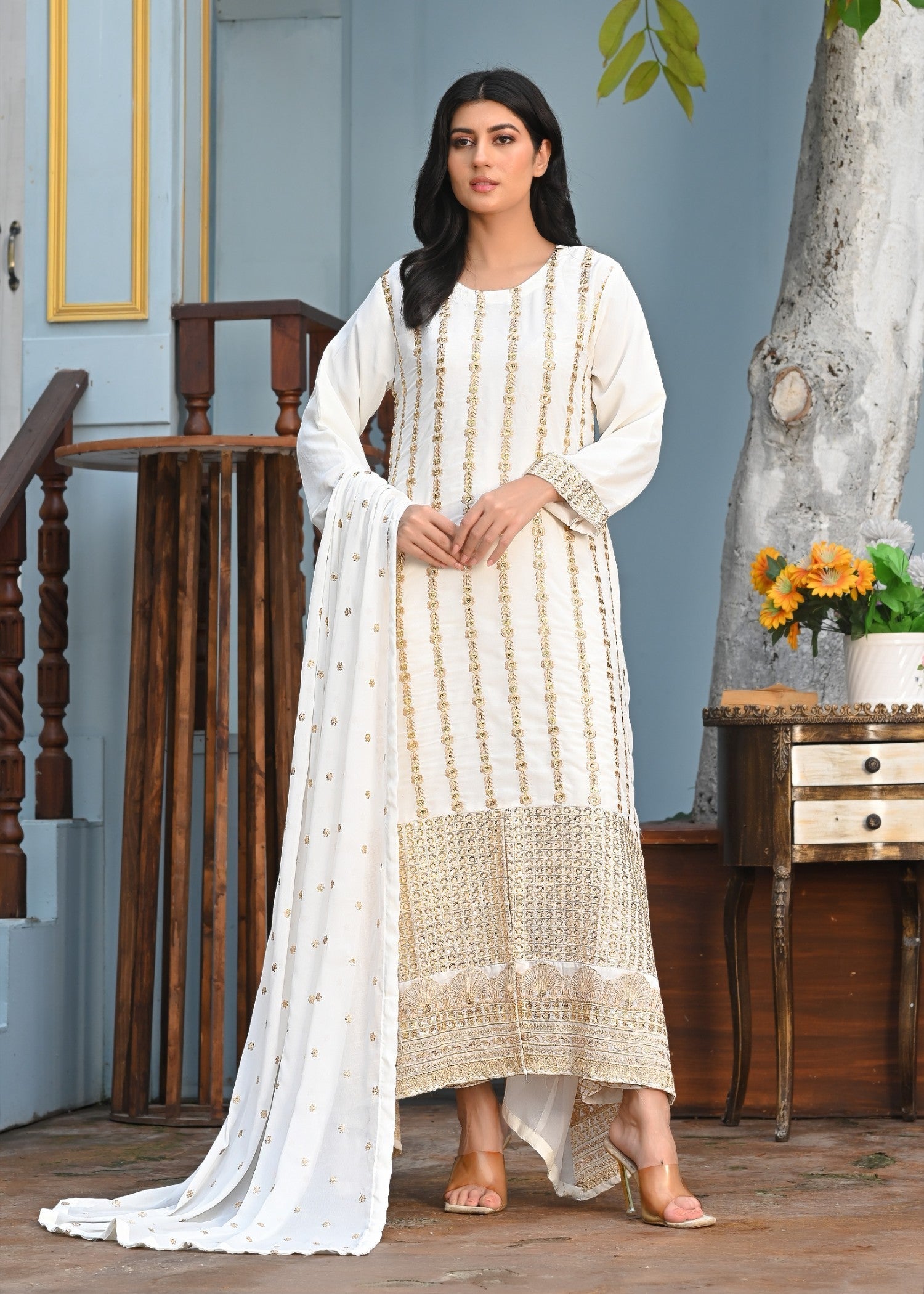 Yaaqot Official OffWhite Embroidery Long Frock Stitched Women 3pcs