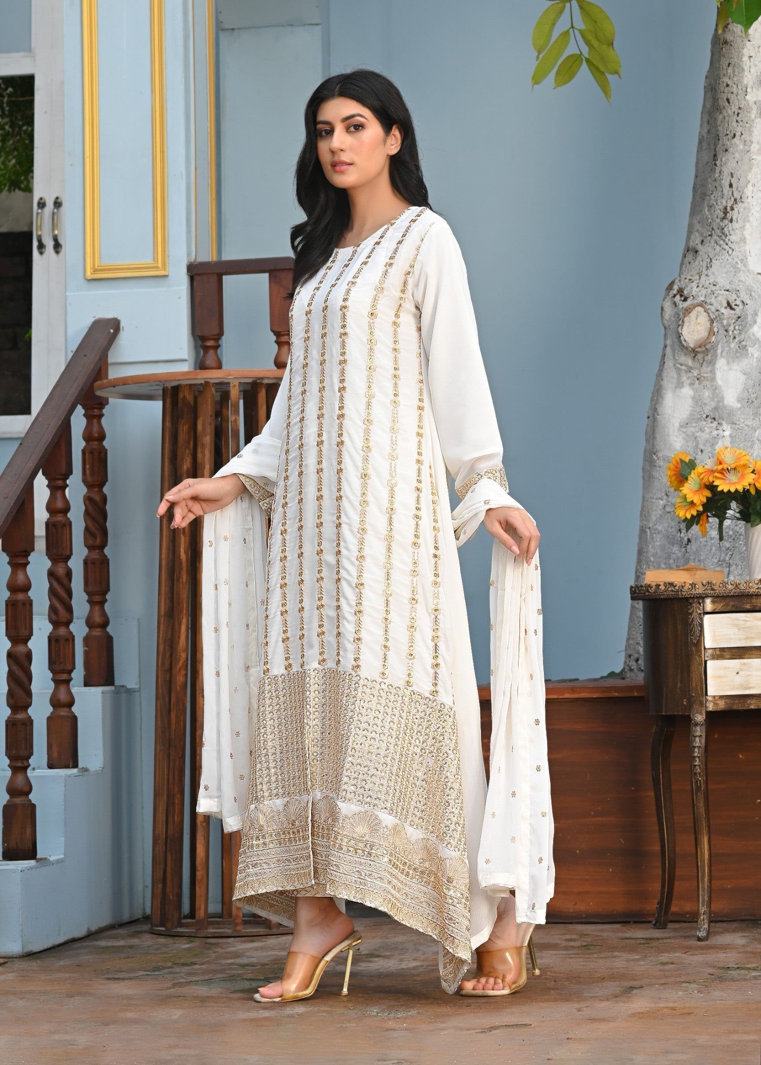 Yaaqot Official OffWhite Embroidery Long Frock Stitched Women 3pcs