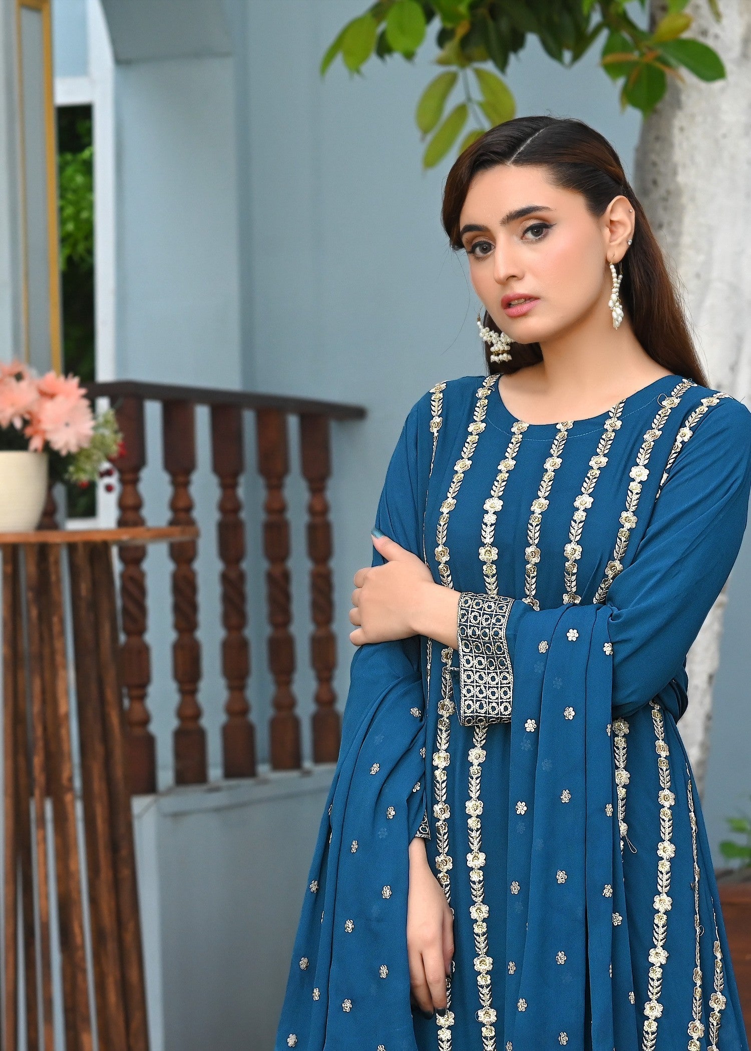 Yaaqot Official Teal Embroidery Long Frock Stitched Women 3pcs