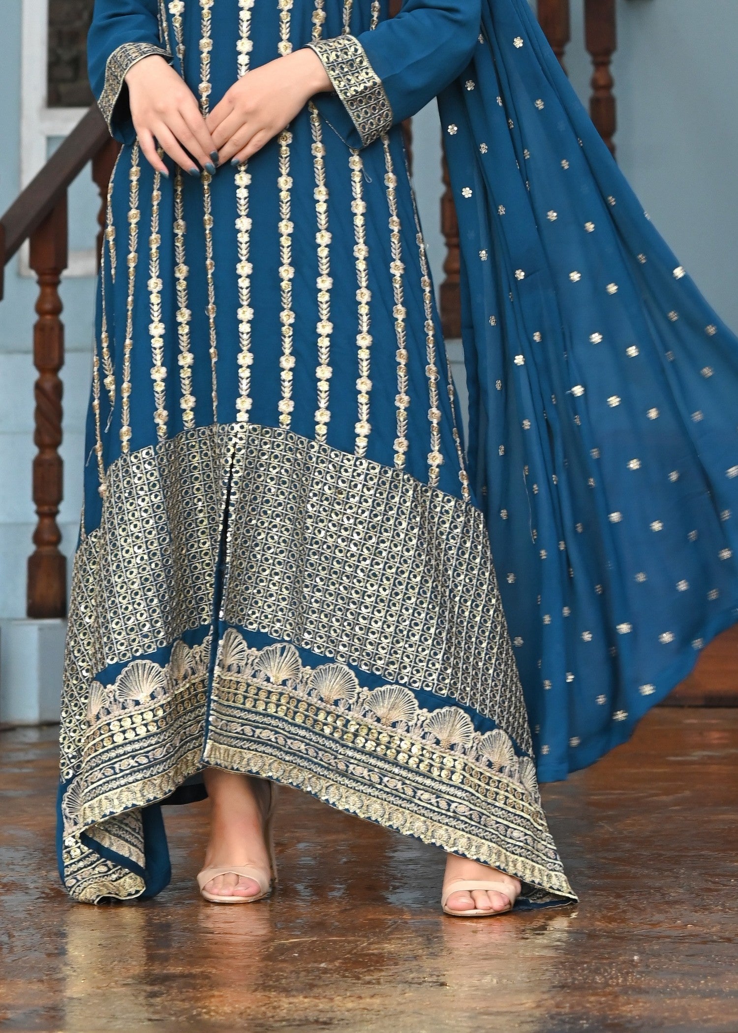 Yaaqot Official Teal Embroidery Long Frock Stitched Women 3pcs