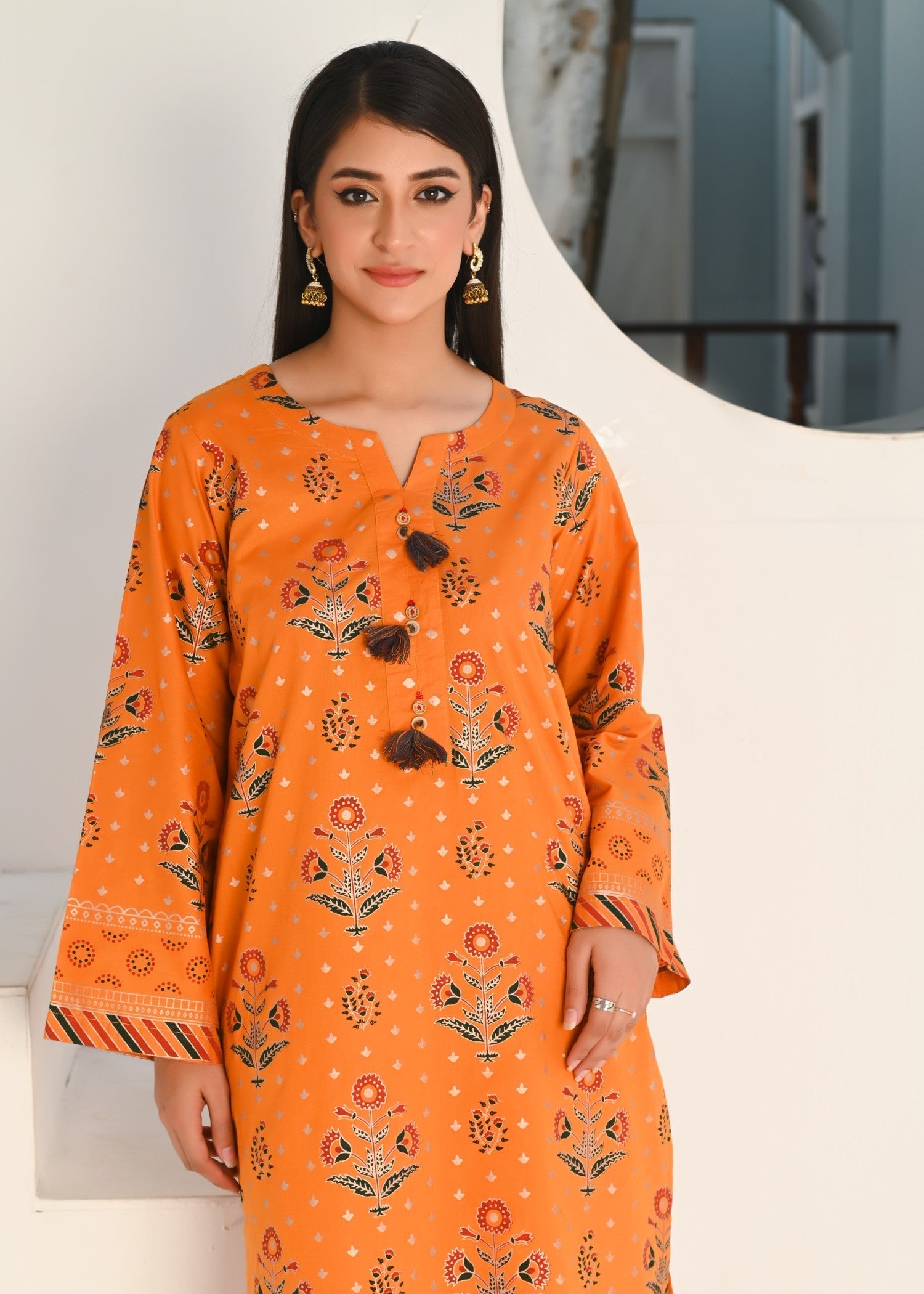 Yaaqot Official Mustard Printed Lawn Stitched Women 2pcs