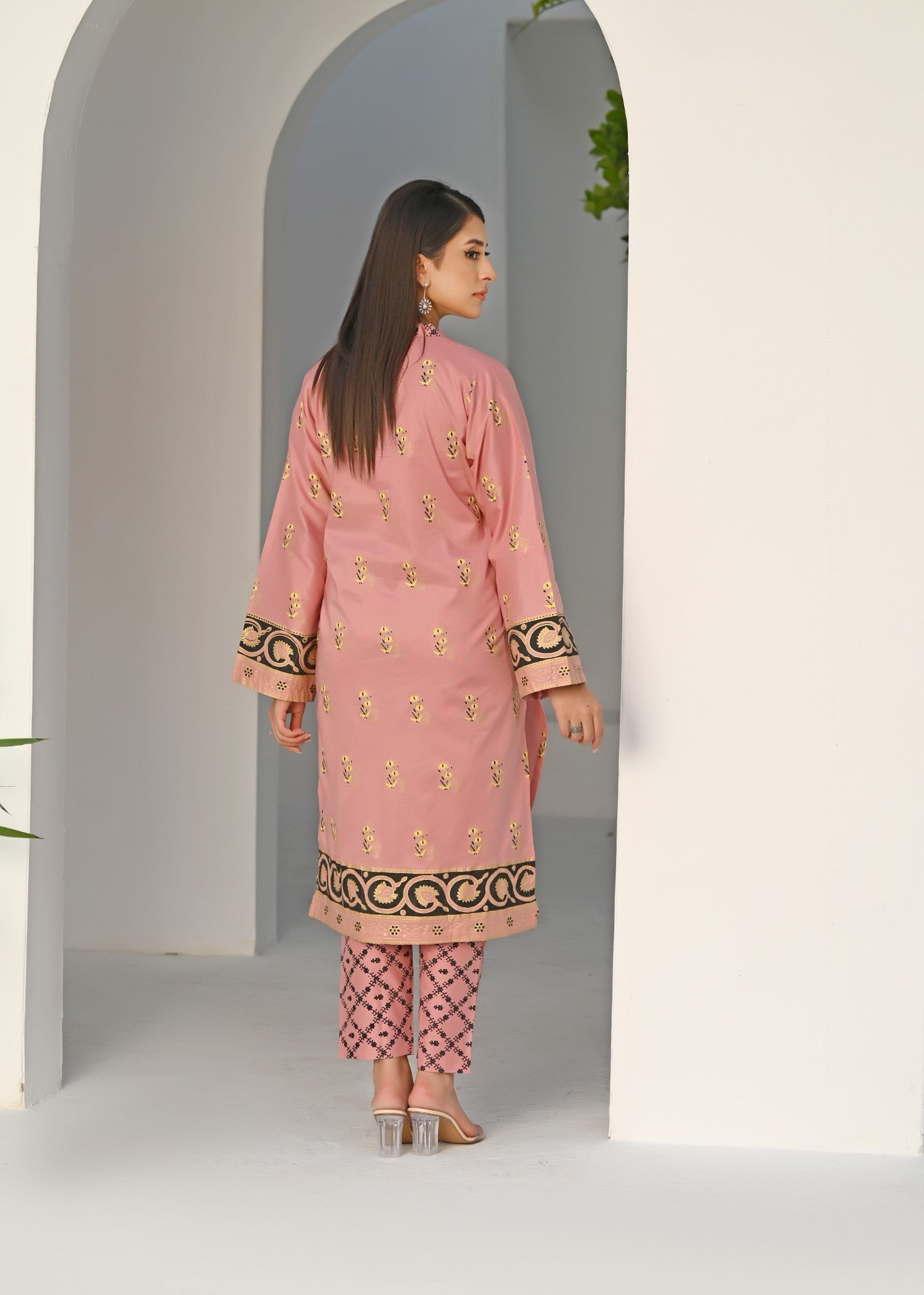 Yaaqot Official Baby Pink Printed Lawn Stitched Women 2pcs