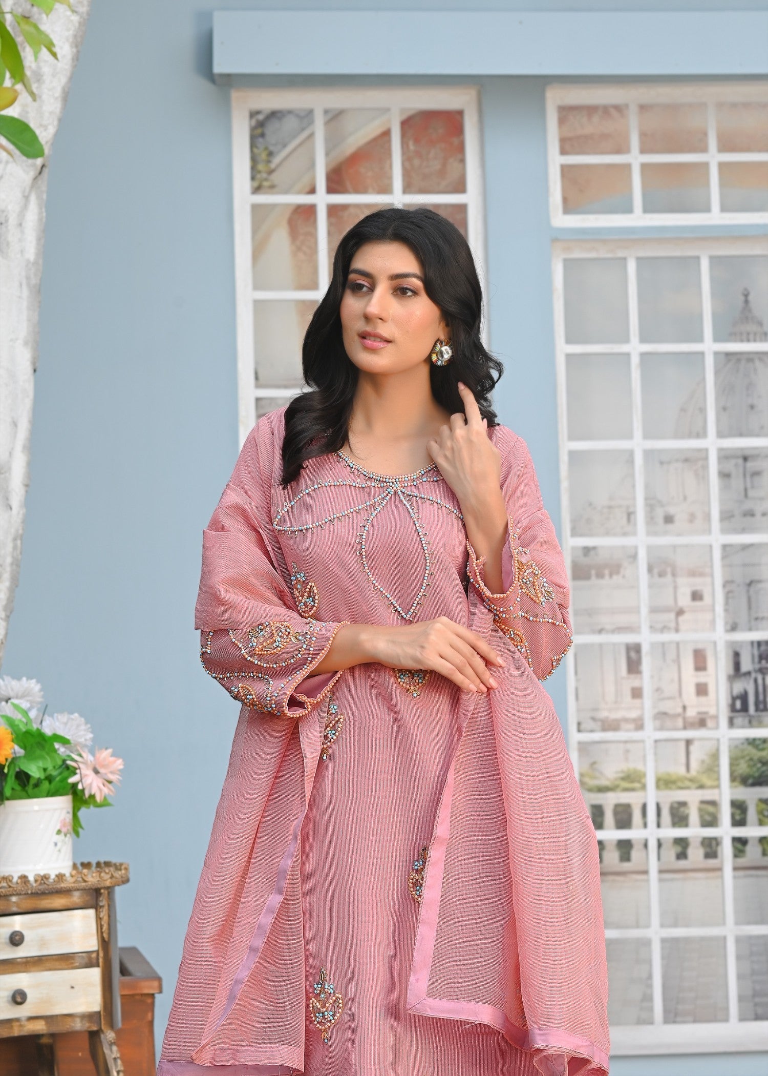 Yaaqot Official Flover Baby Pink Neckline Stitched Women 3pcs