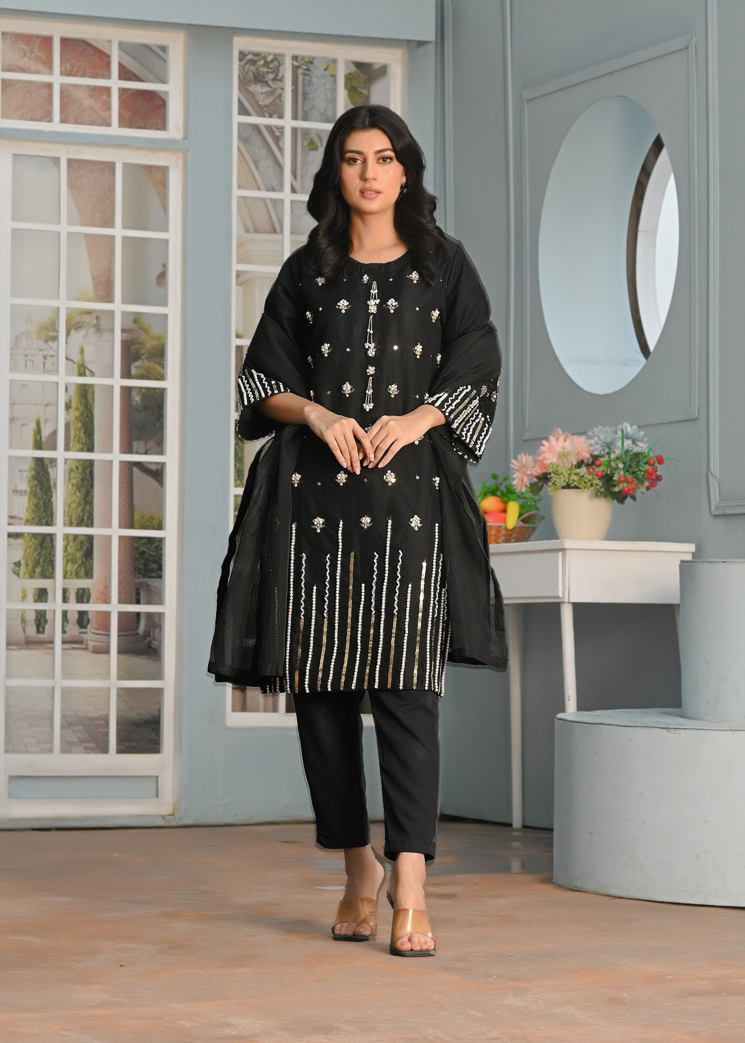 Yaaqot Official Flosa Black Handwork Stitched Women 3pcs