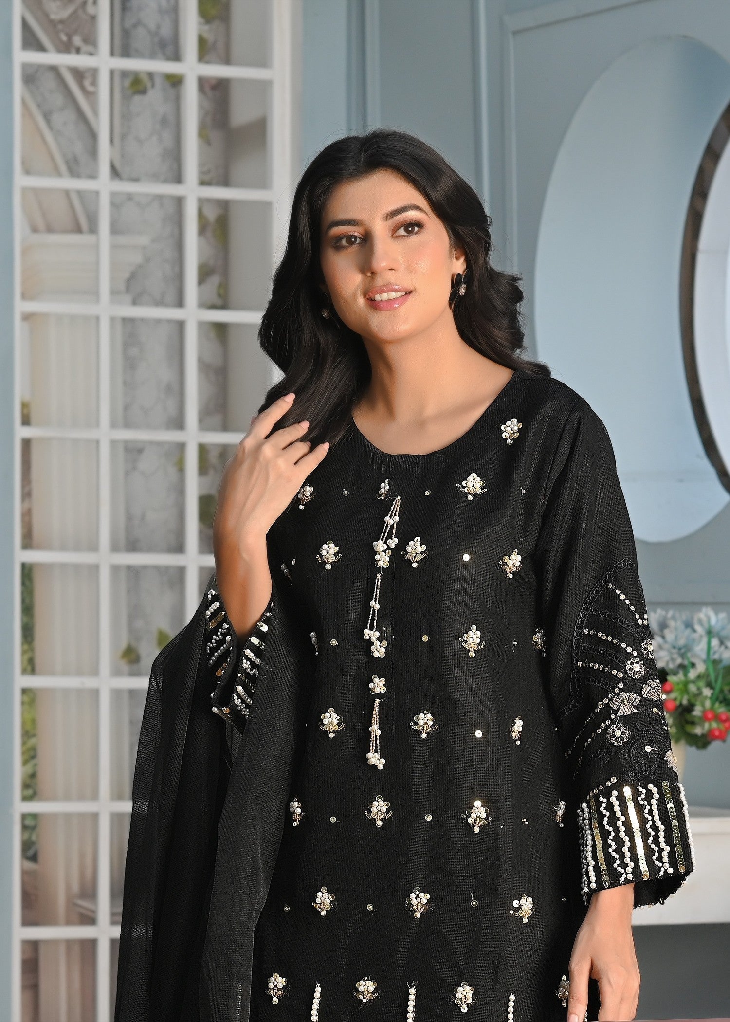 Yaaqot Official Flosa Black Handwork Stitched Women 3pcs
