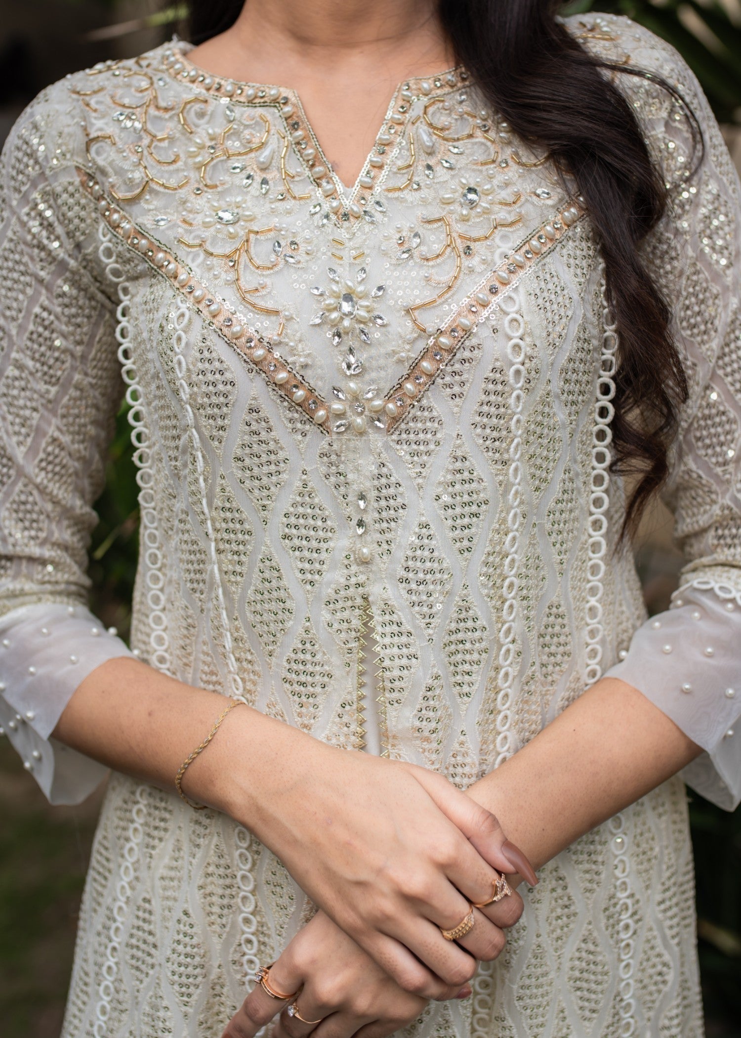 Mona Embroidery Floral Weaves offwhite Women 3pcs