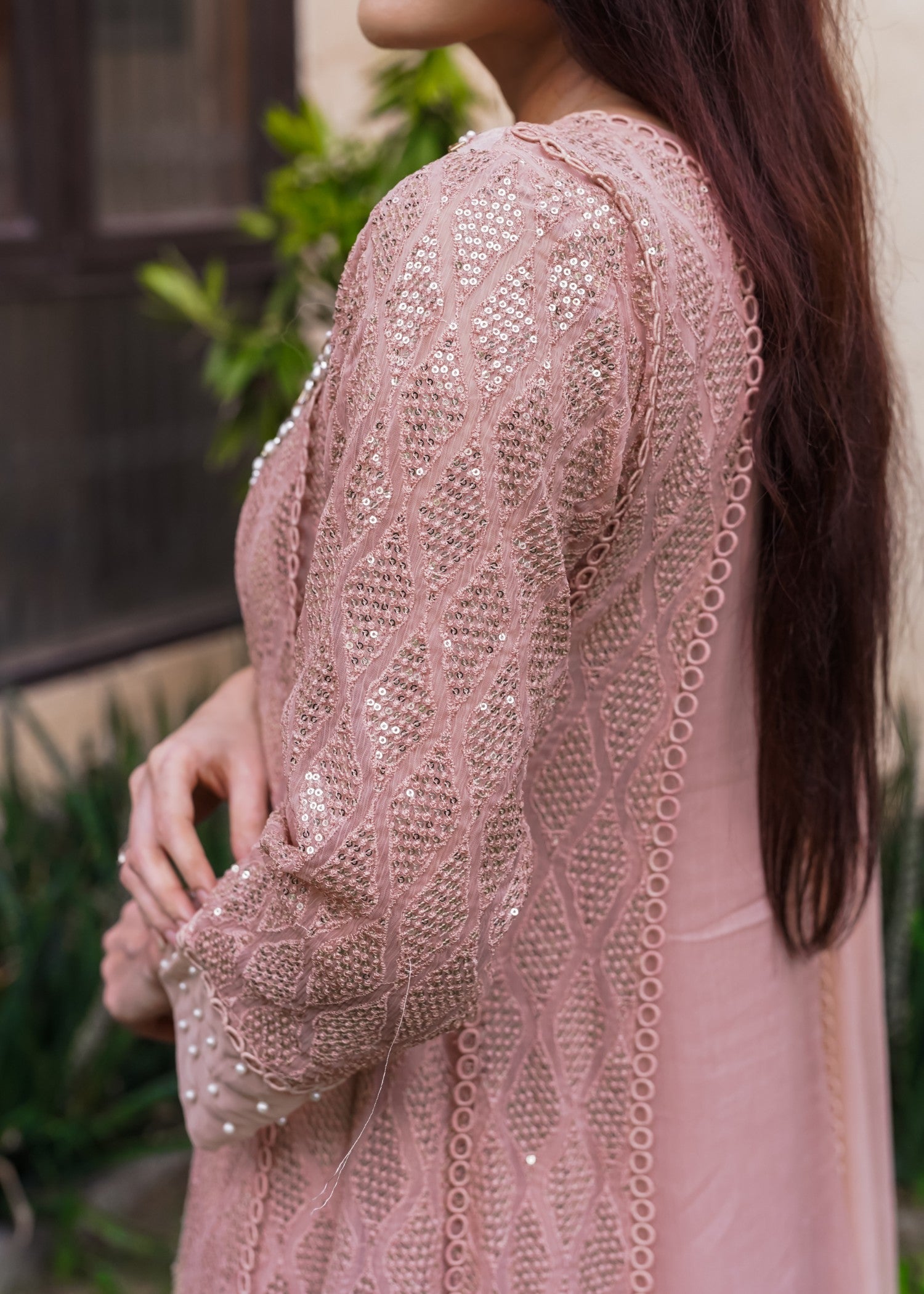 Mona Embroidery Floral Weaves pink Women 3pcs