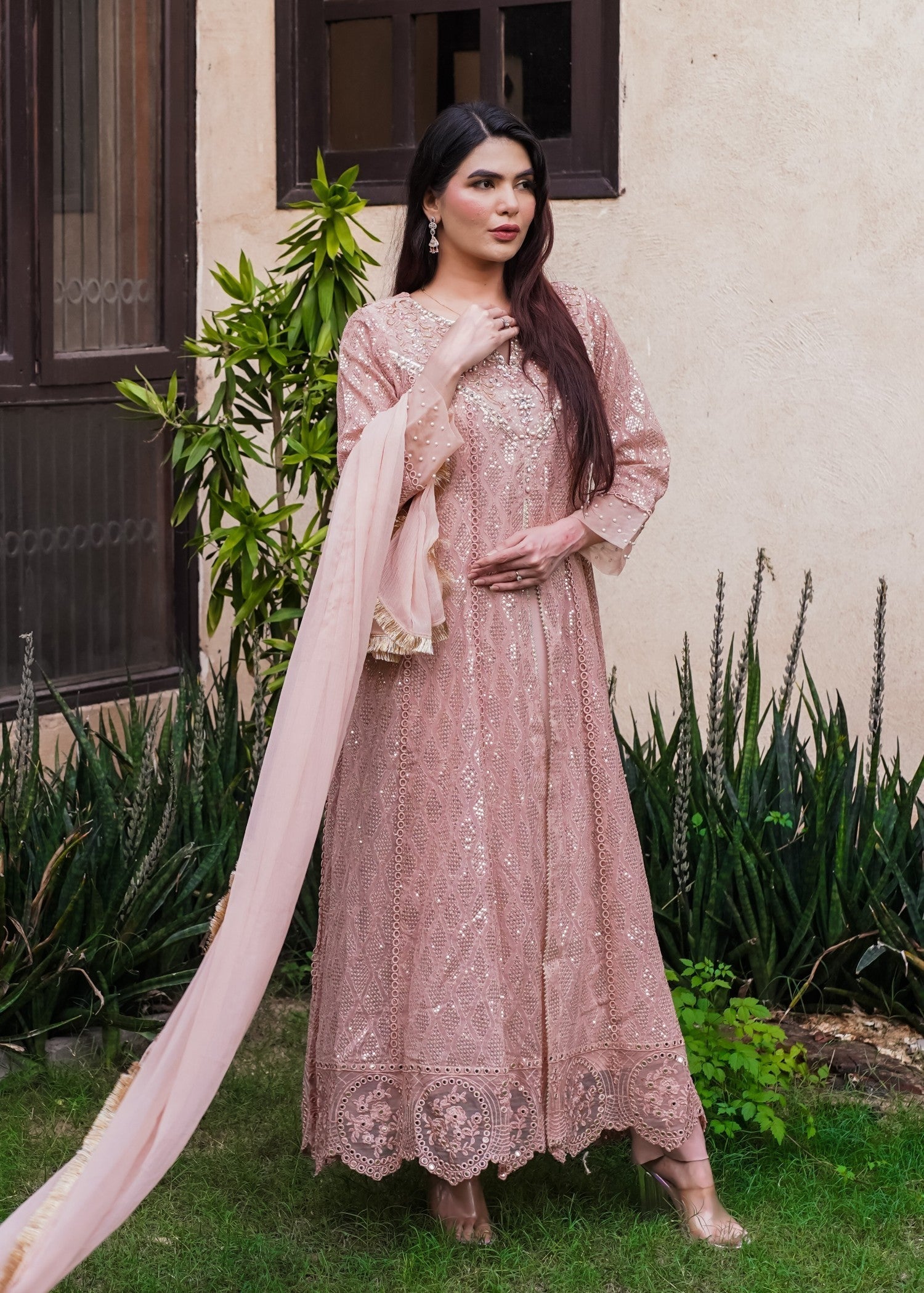 Mona Embroidery Floral Weaves pink Women 3pcs