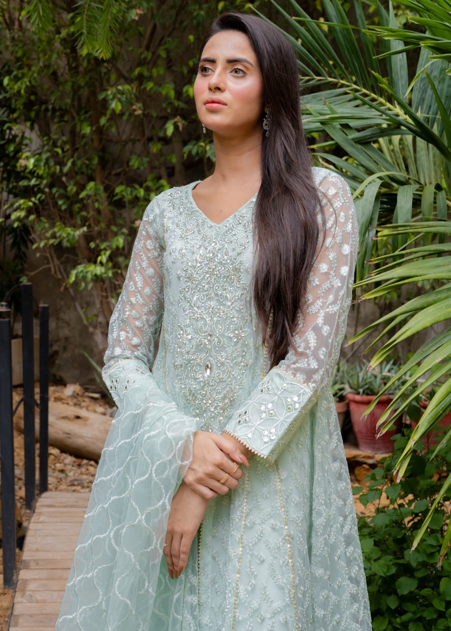 Mona Embroidery Ornate Blossoms mint green Women 3pcs