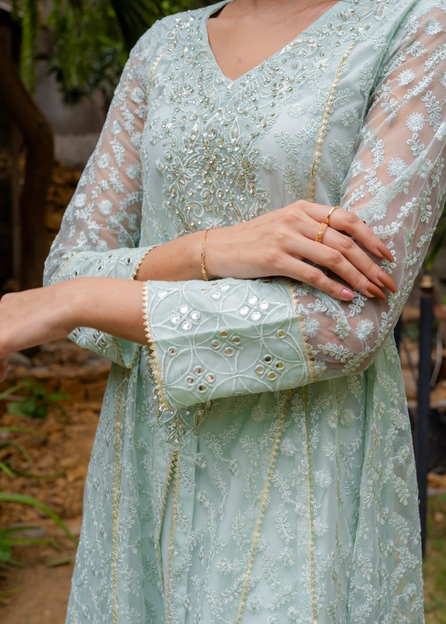 Mona Embroidery Ornate Blossoms mint green Women 3pcs