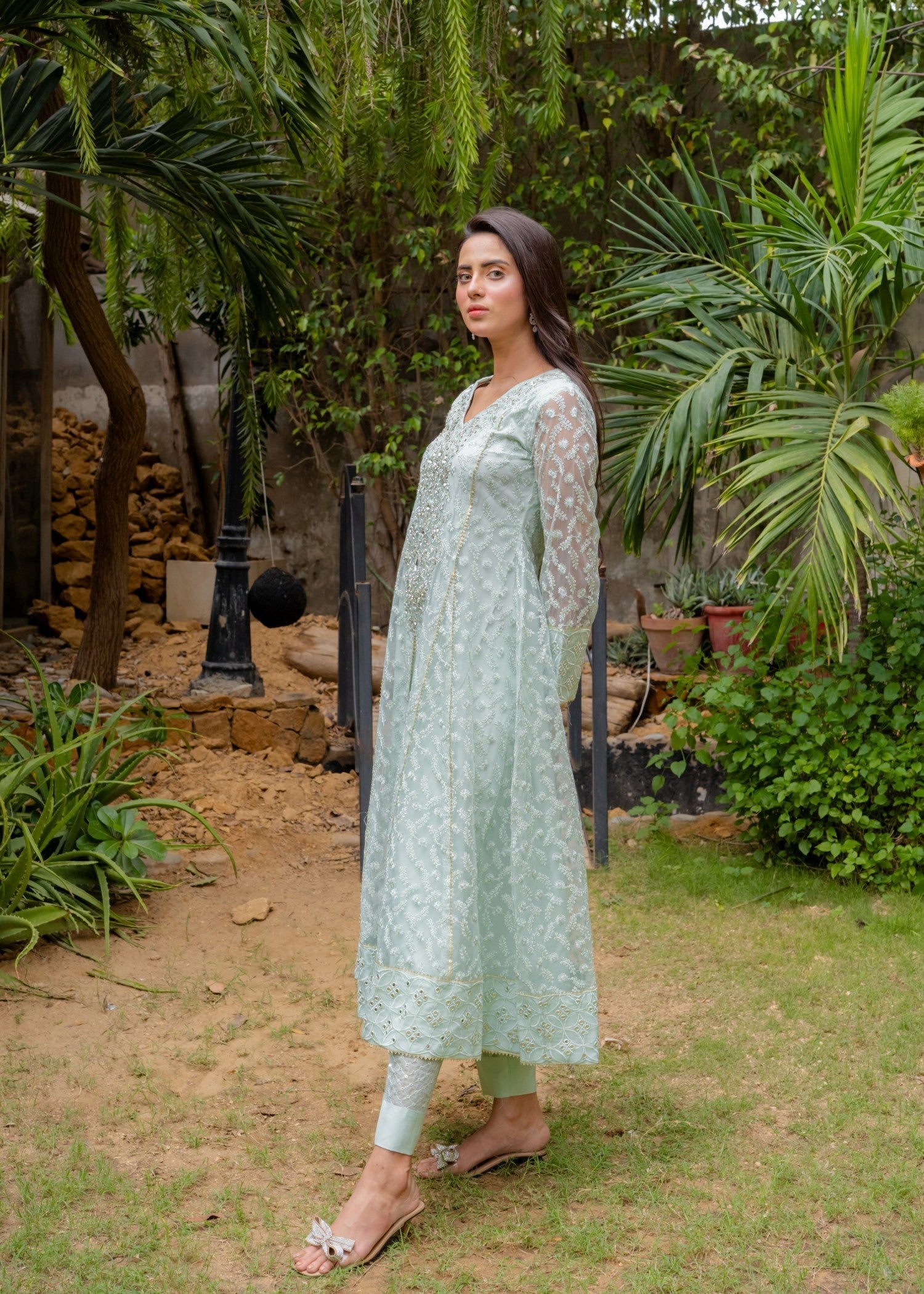 Mona Embroidery Ornate Blossoms mint green Women 3pcs