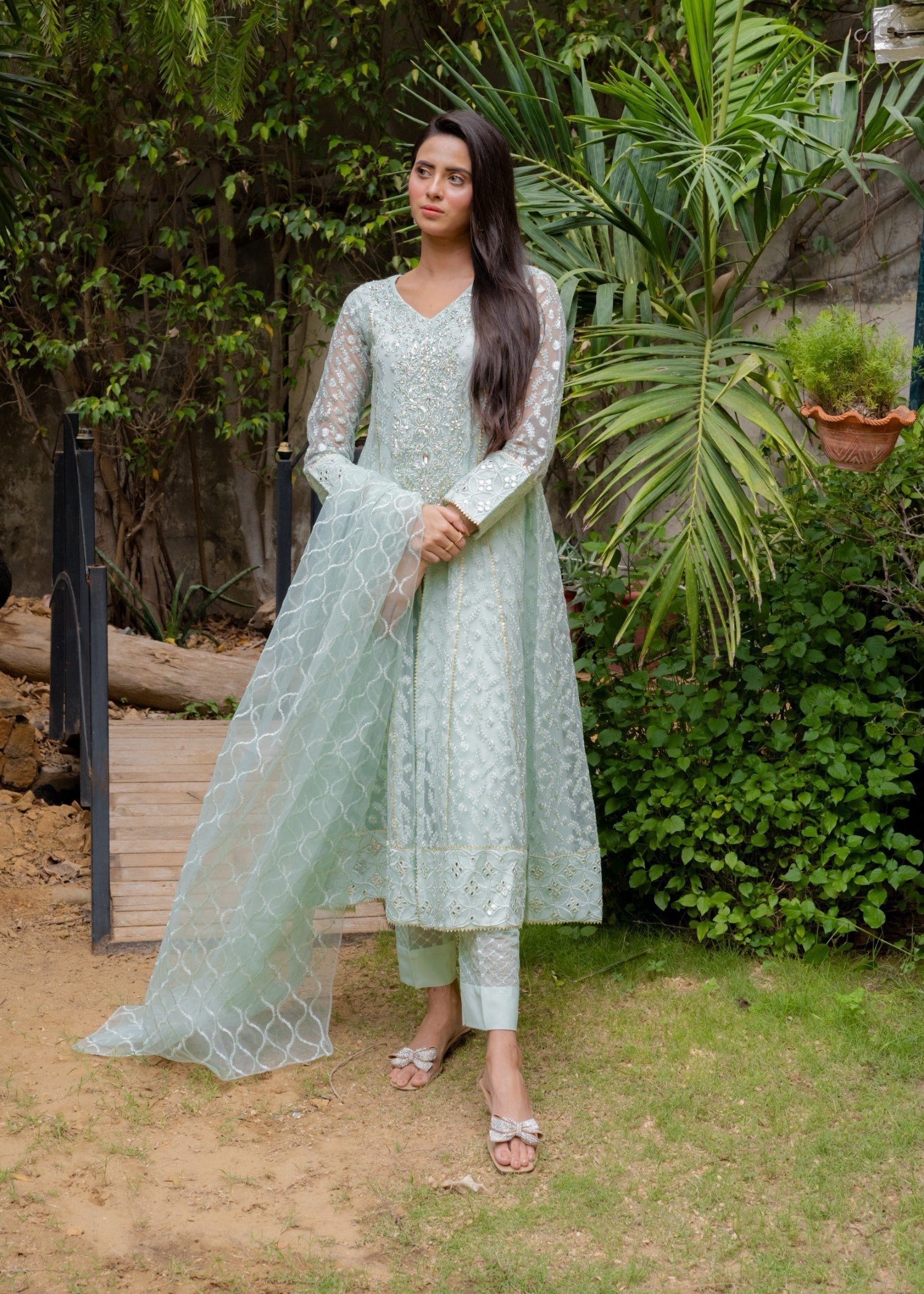 Mona Embroidery Ornate Blossoms mint green Women 3pcs