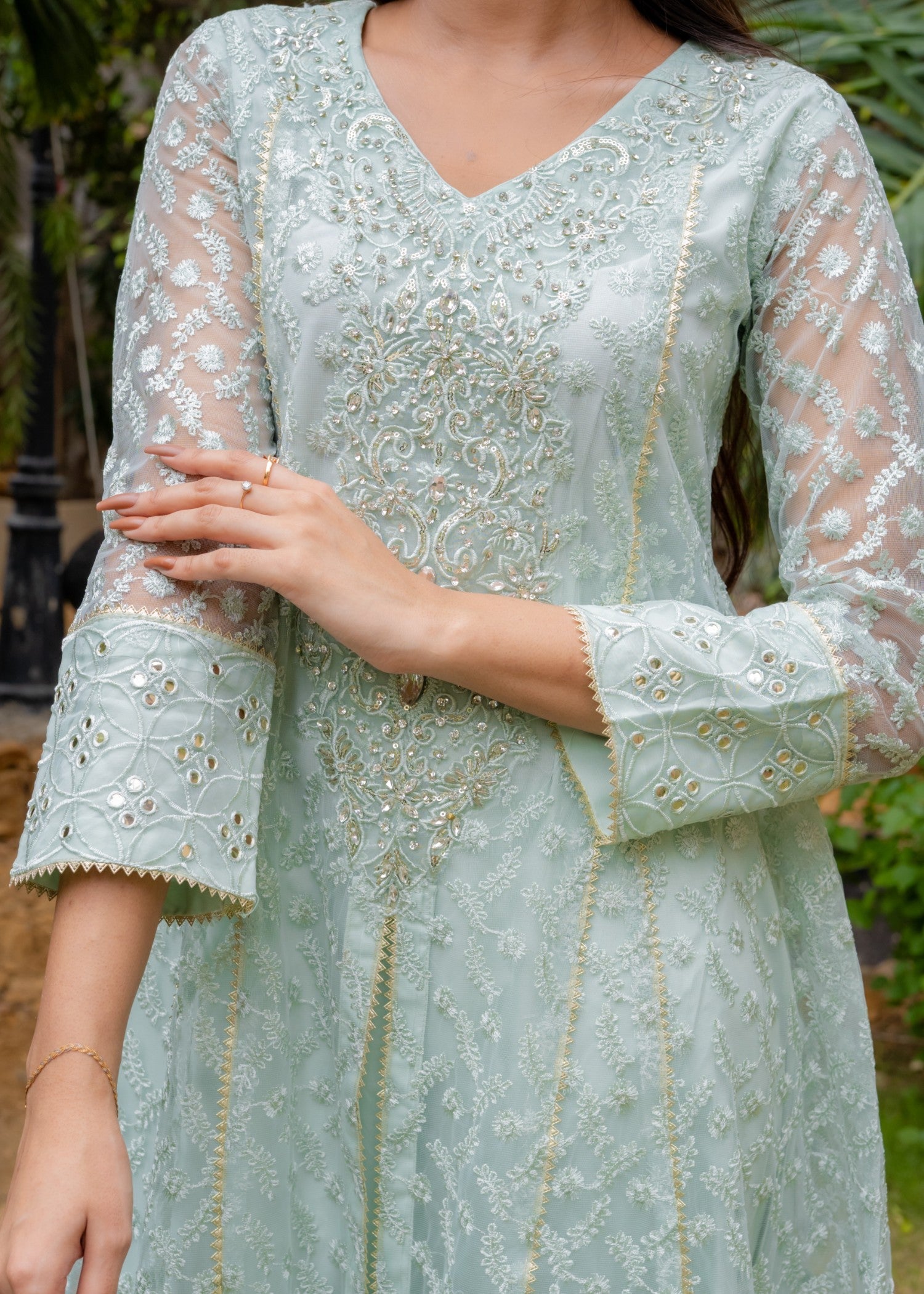 Mona Embroidery Ornate Blossoms mint green Women 3pcs