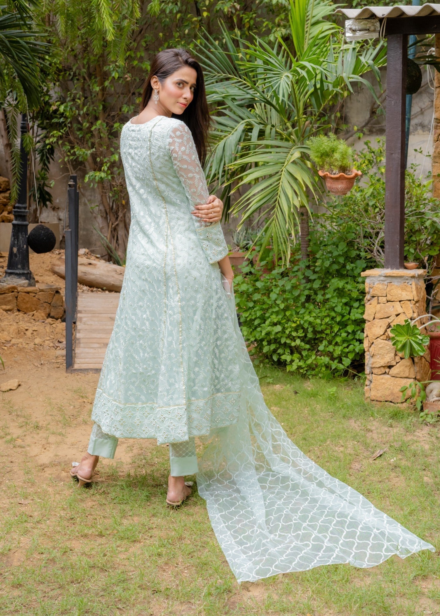 Mona Embroidery Ornate Blossoms mint green Women 3pcs