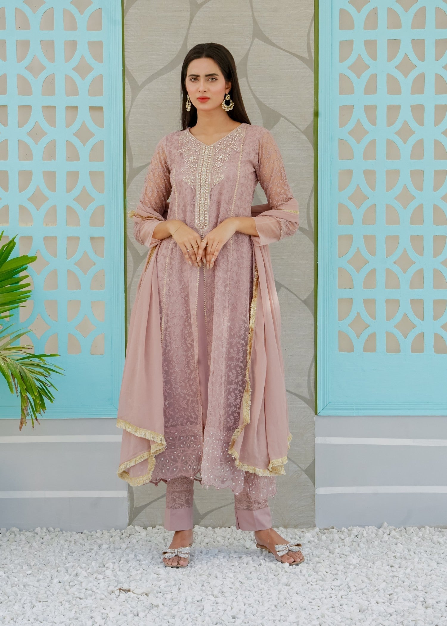 Mona Embroidery Delicate Drapes Lilac Women 3pcs