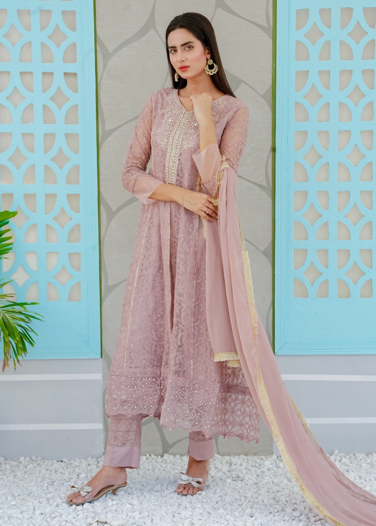 Mona Embroidery Delicate Drapes Lilac Women 3pcs