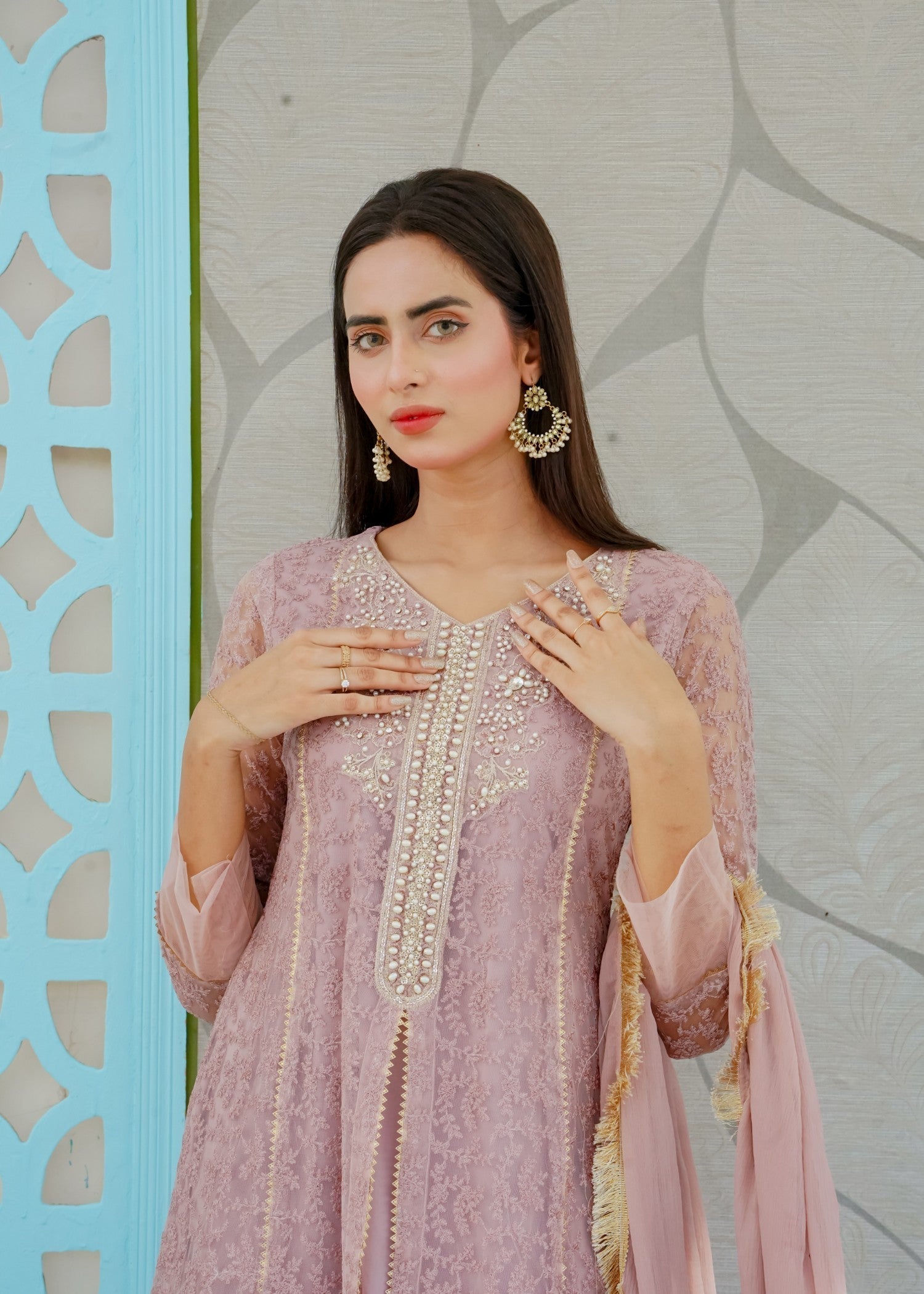 Mona Embroidery Delicate Drapes Lilac Women 3pcs