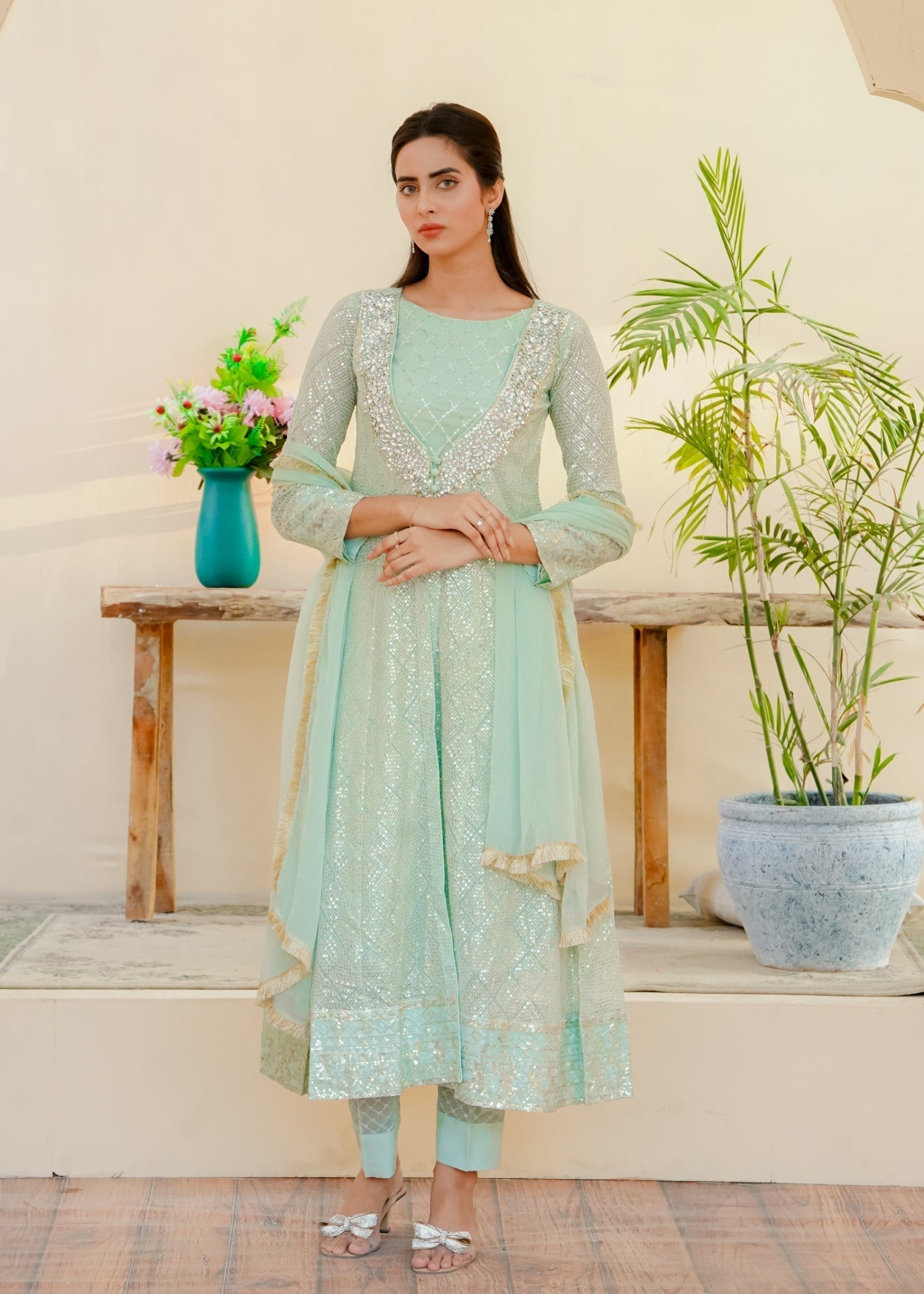 Mona Embroidery Silhouette Elegance Mint Green Women 3pcs