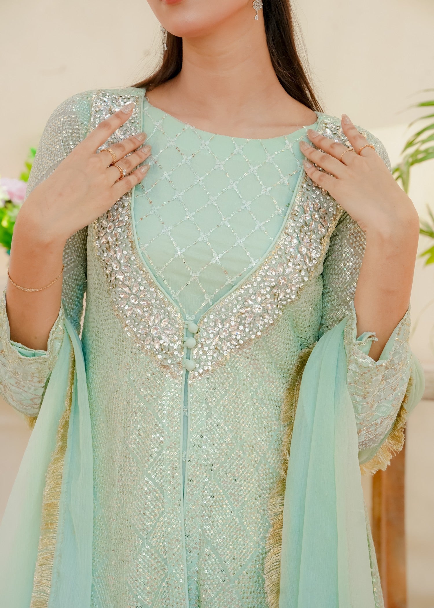 Mona Embroidery Silhouette Elegance Mint Green Women 3pcs