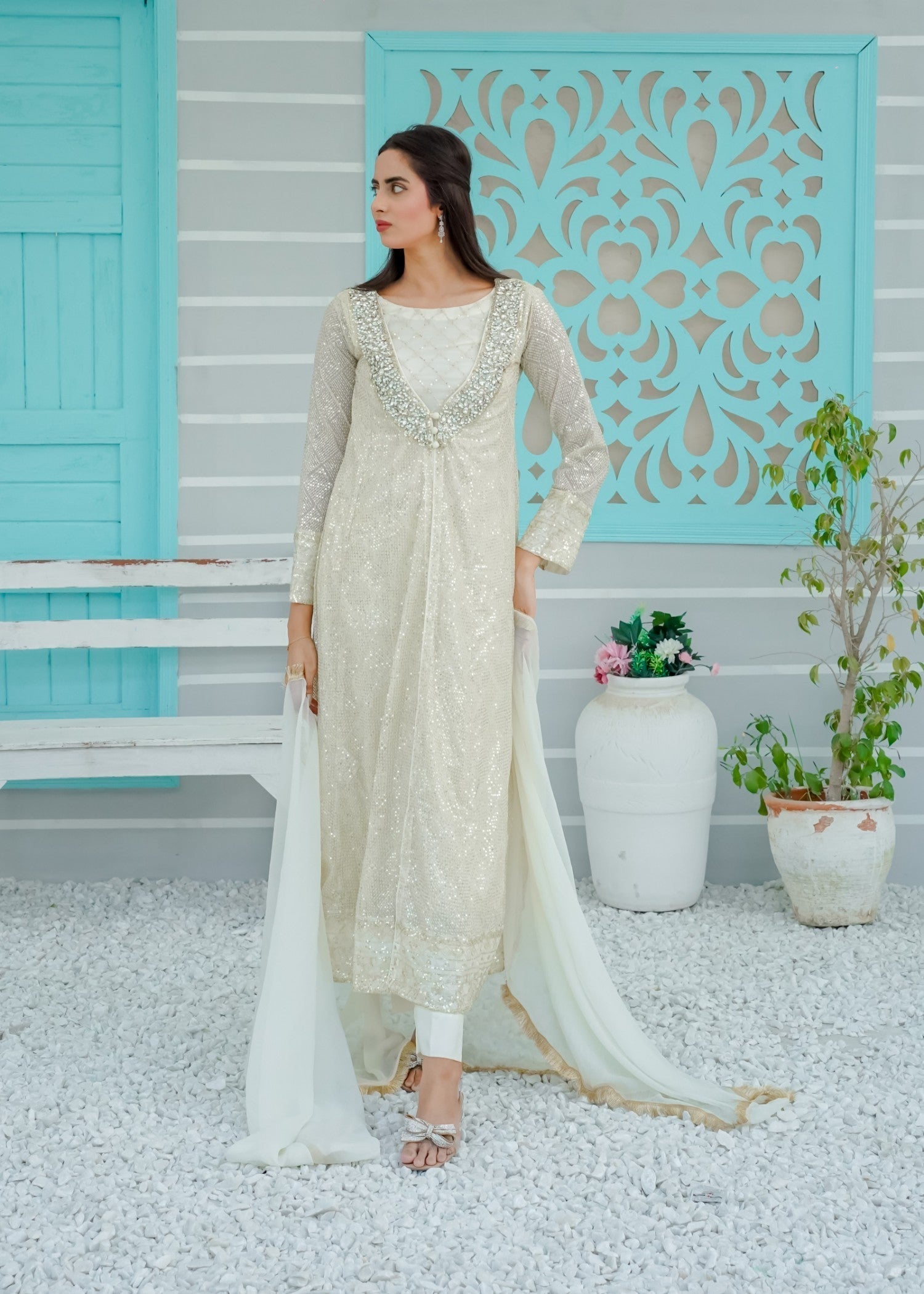 Mona Embroidery Silhouette Elegance offwhite Women 3pcs