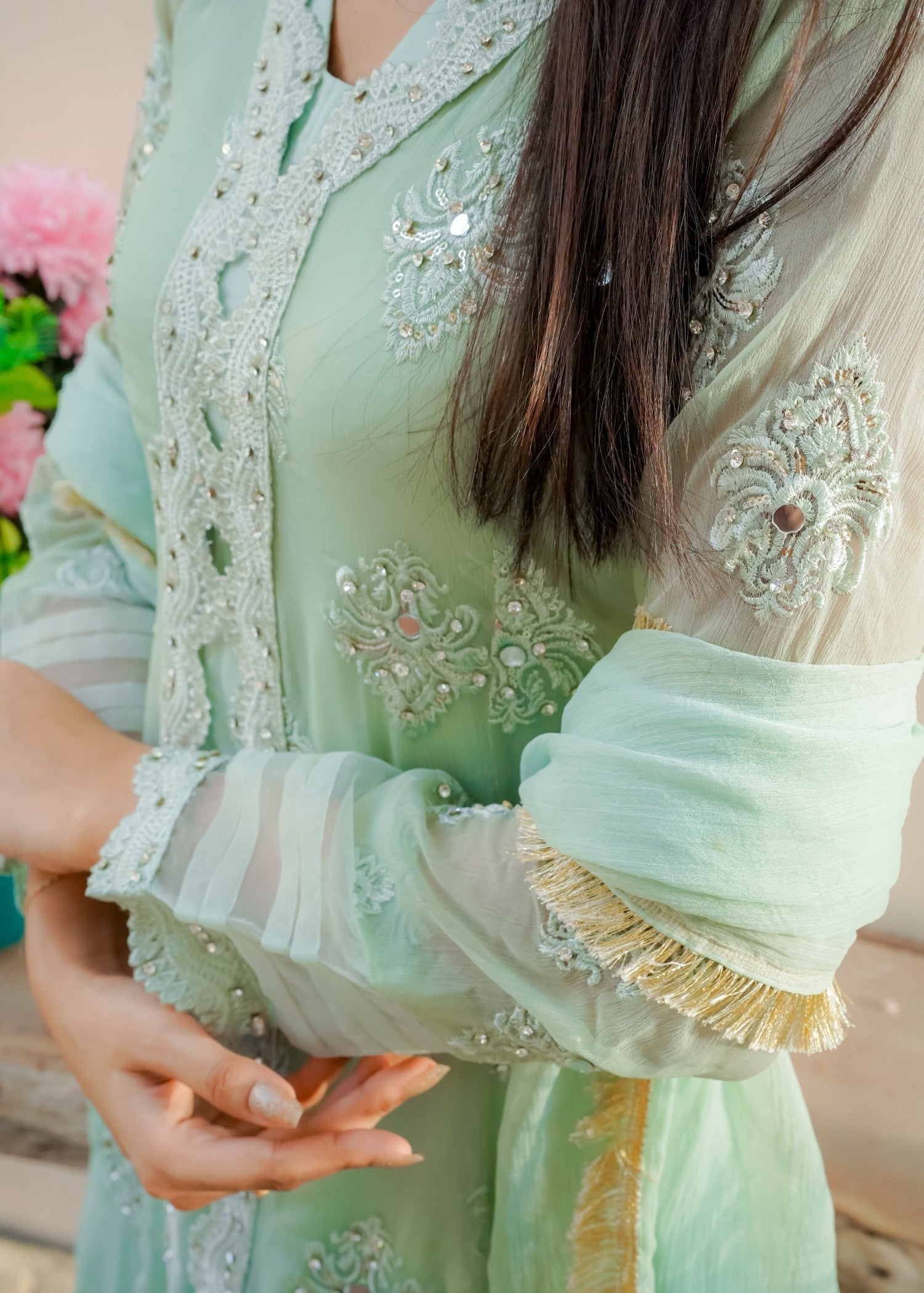 Mona Embroidery Ethereal Pearl mint green Women 3pcs