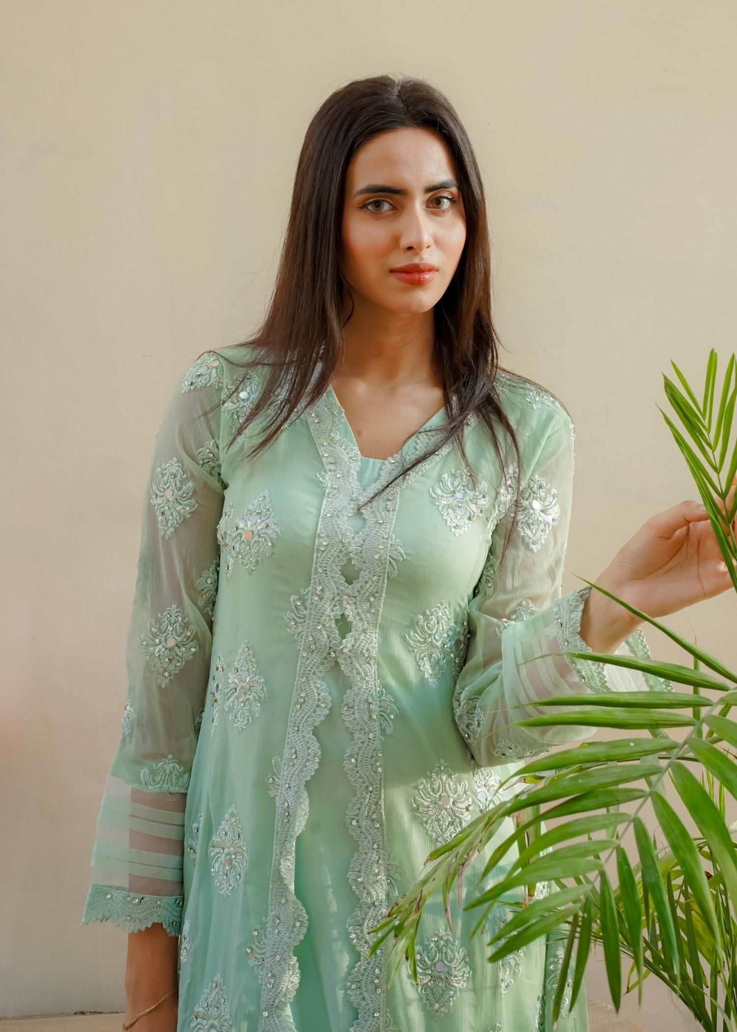 Mona Embroidery Ethereal Pearl mint green Women 3pcs