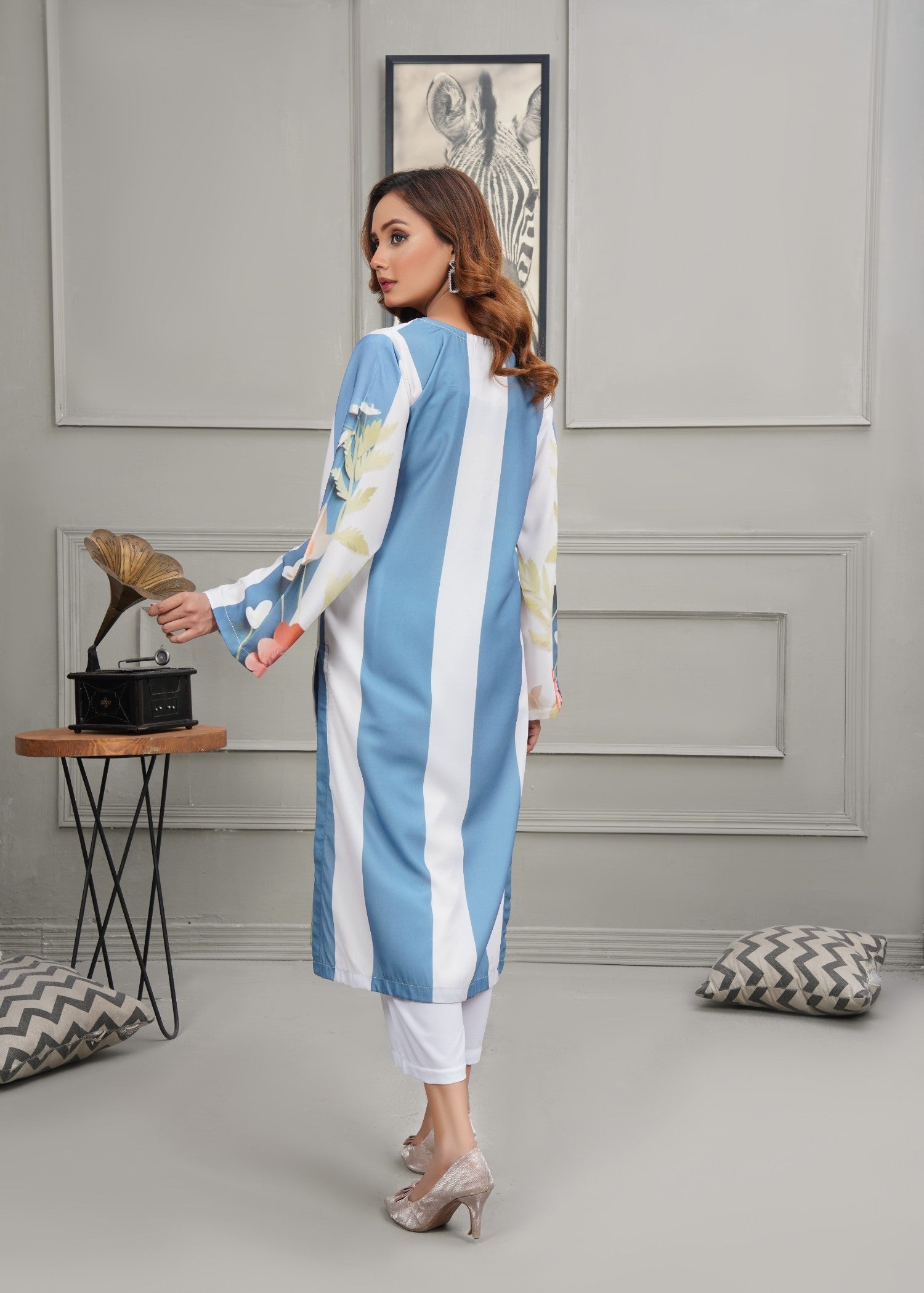 Hareem Fatima Flora and Stripes Women 2pcs