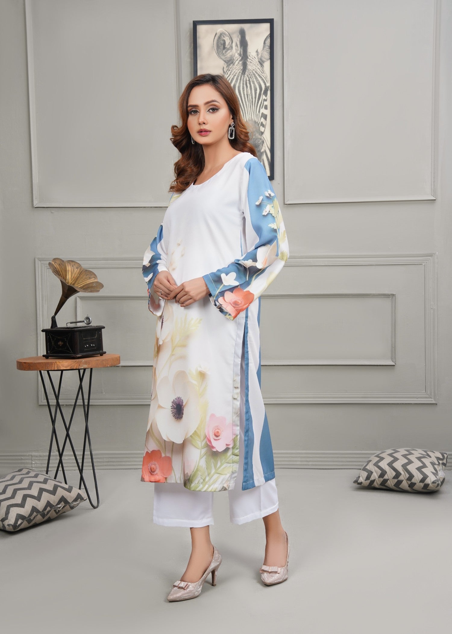 Hareem Fatima Flora and Stripes Women 2pcs