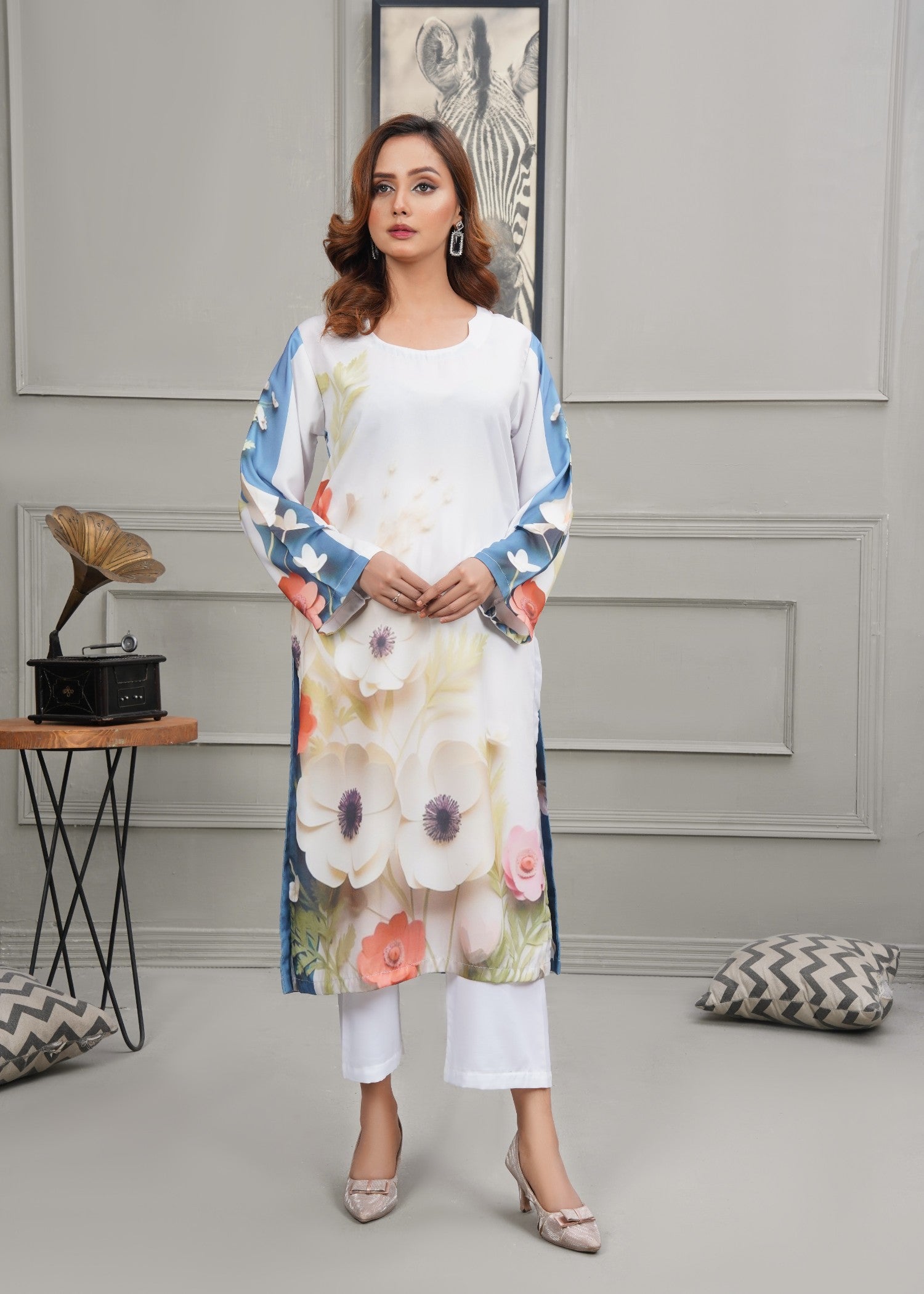 Hareem Fatima Flora and Stripes Women 2pcs