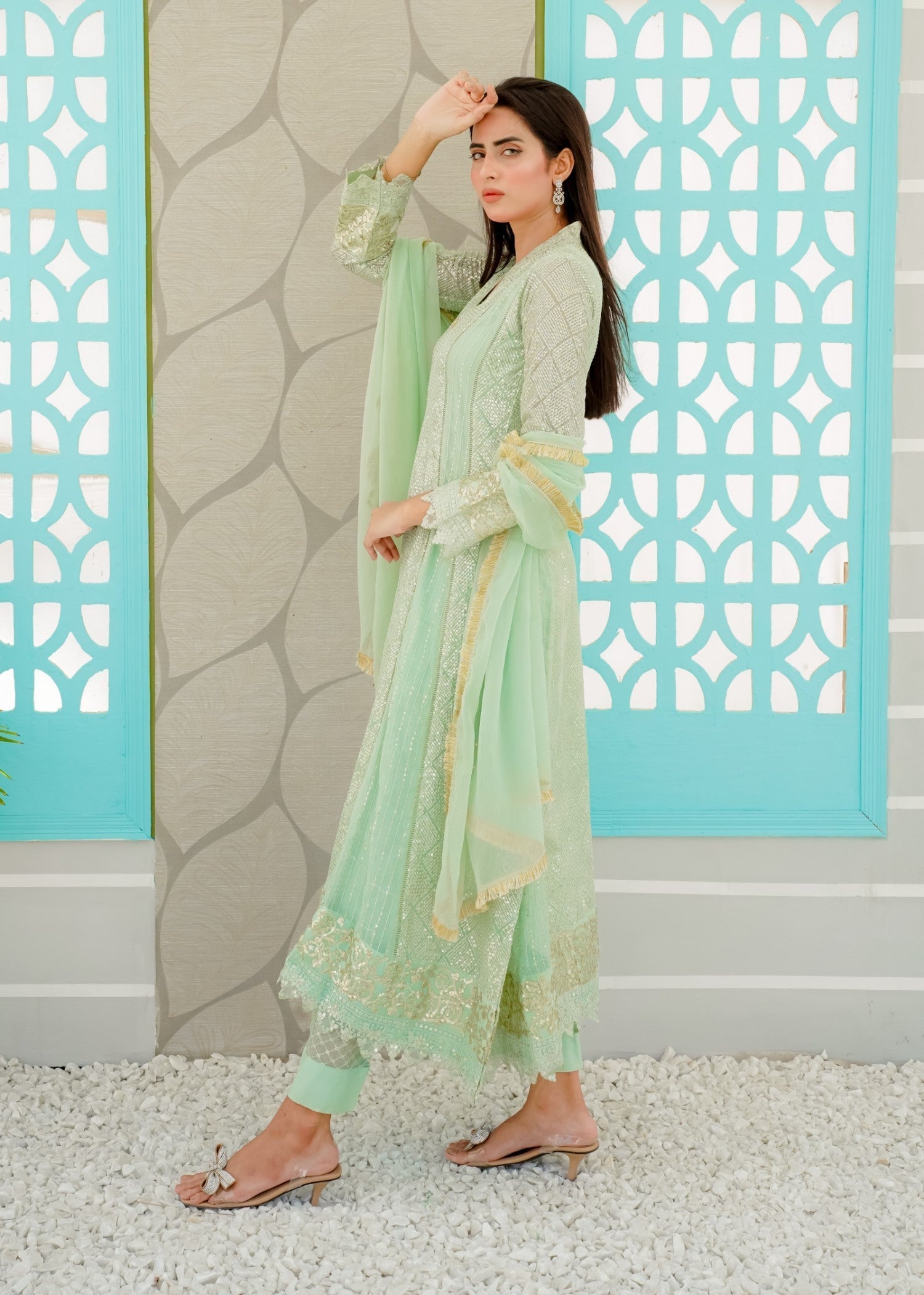Mona Embroidery Ethereal Lace Mint Green Women 3pcs
