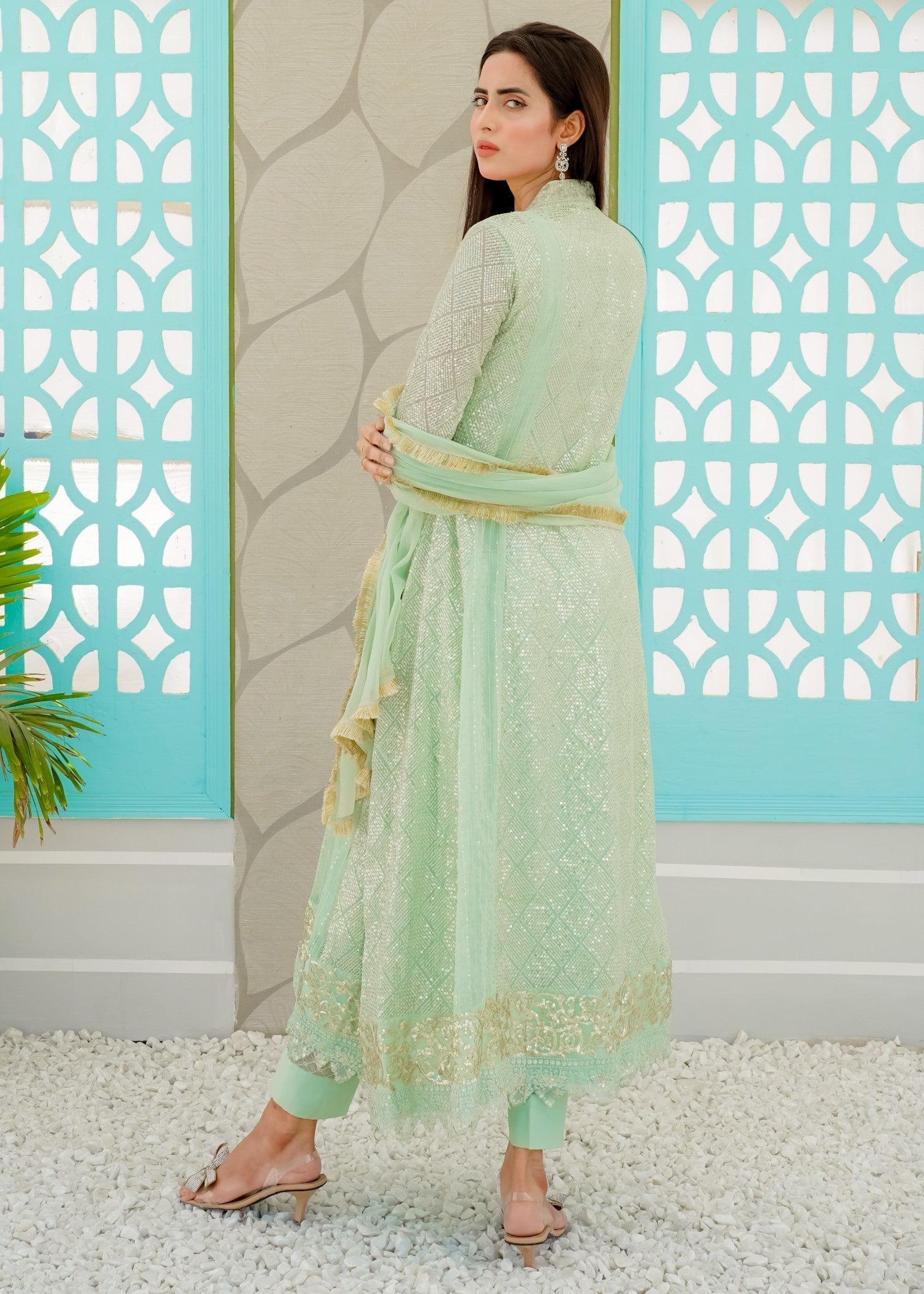 Mona Embroidery Ethereal Lace Mint Green Women 3pcs