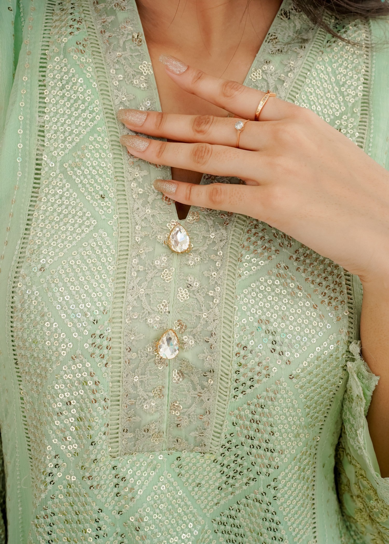 Mona Embroidery Ethereal Lace Mint Green Women 3pcs